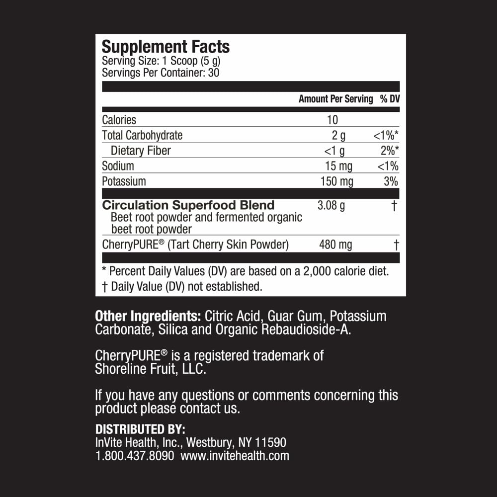 Invite Health Beets Hx® Powder - Fruit and Vegetable Supplement, Contains Red Beet Root and Tart Cherry Skin - 30 Servings - 5.29 Ounce