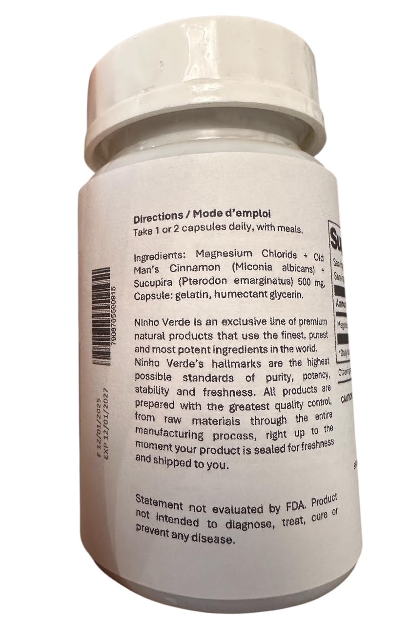 STATUS VERDE Magnesium Chloride+ Old Man's Cinnamon+ Sucupira 500 Mg Capsules 120