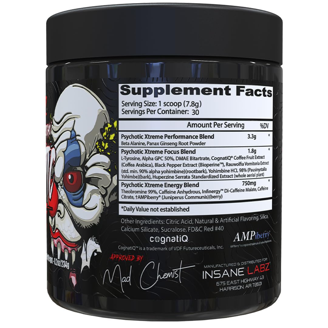 Insane Labz Psychotic Xtreme Pre Workout Powder, 9.2 Ounce