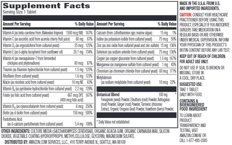 Amazon Elements Men's One Daily Multivitamin, 65 Tablets