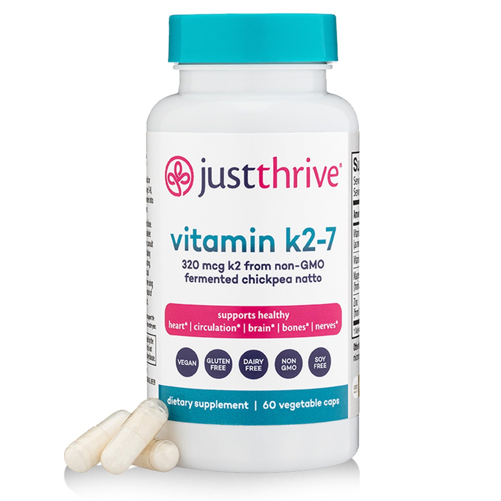 Just Thrive Vitamin K2-7 Supplement for Bone, Brain & Cardiovascular Health, 60 Capsules