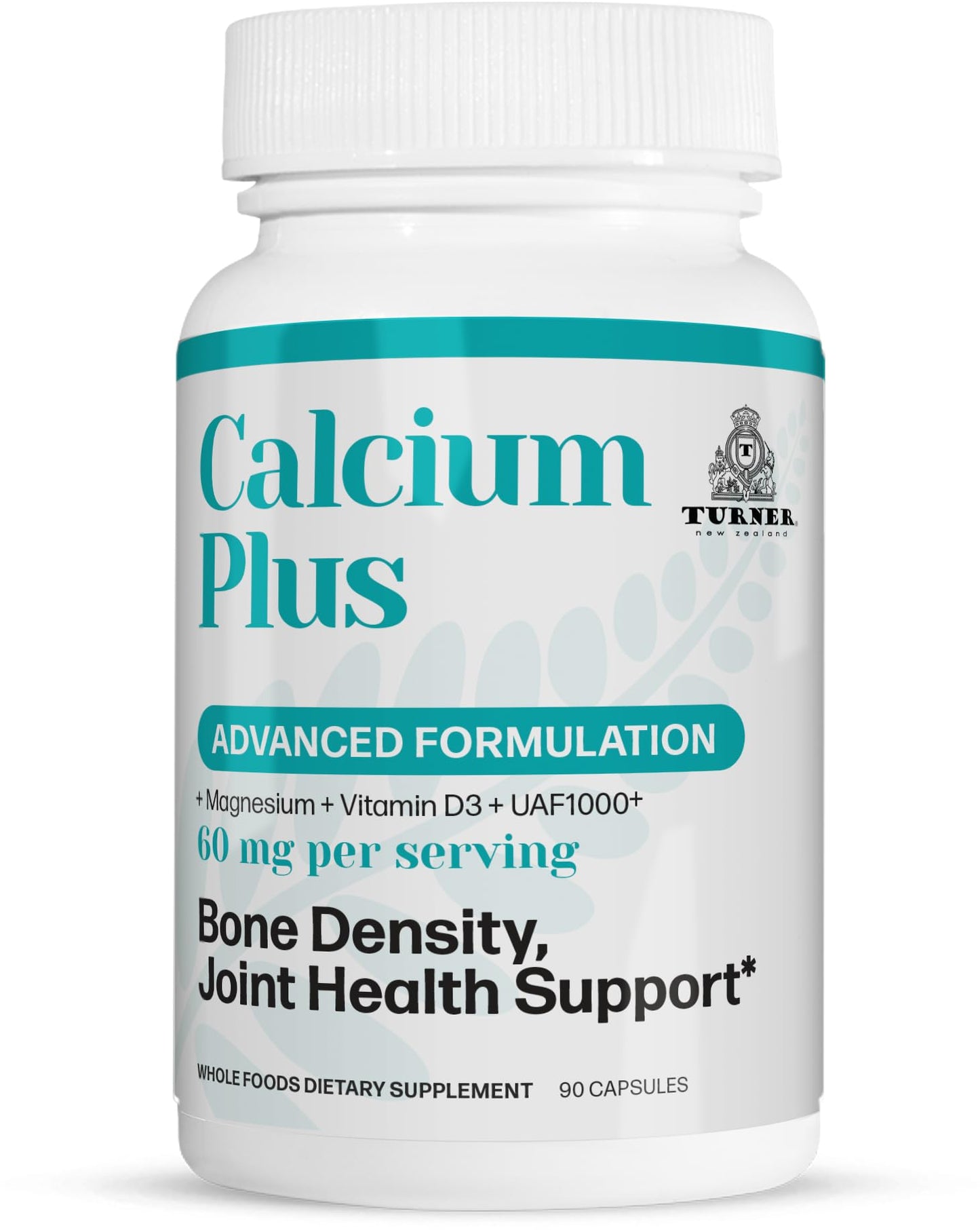 TURNER Calcium Plus Capsule, All-Natural Marine Calcium Supplement with Magnesium + Vitamins K2 & D3, Supports Bone Density & Joint Health, 90 Capsules