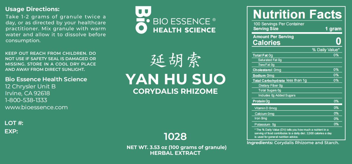 Bio Essence Health Science 1028 Yan Hu Suo Corydalis Powder 3.53 oz