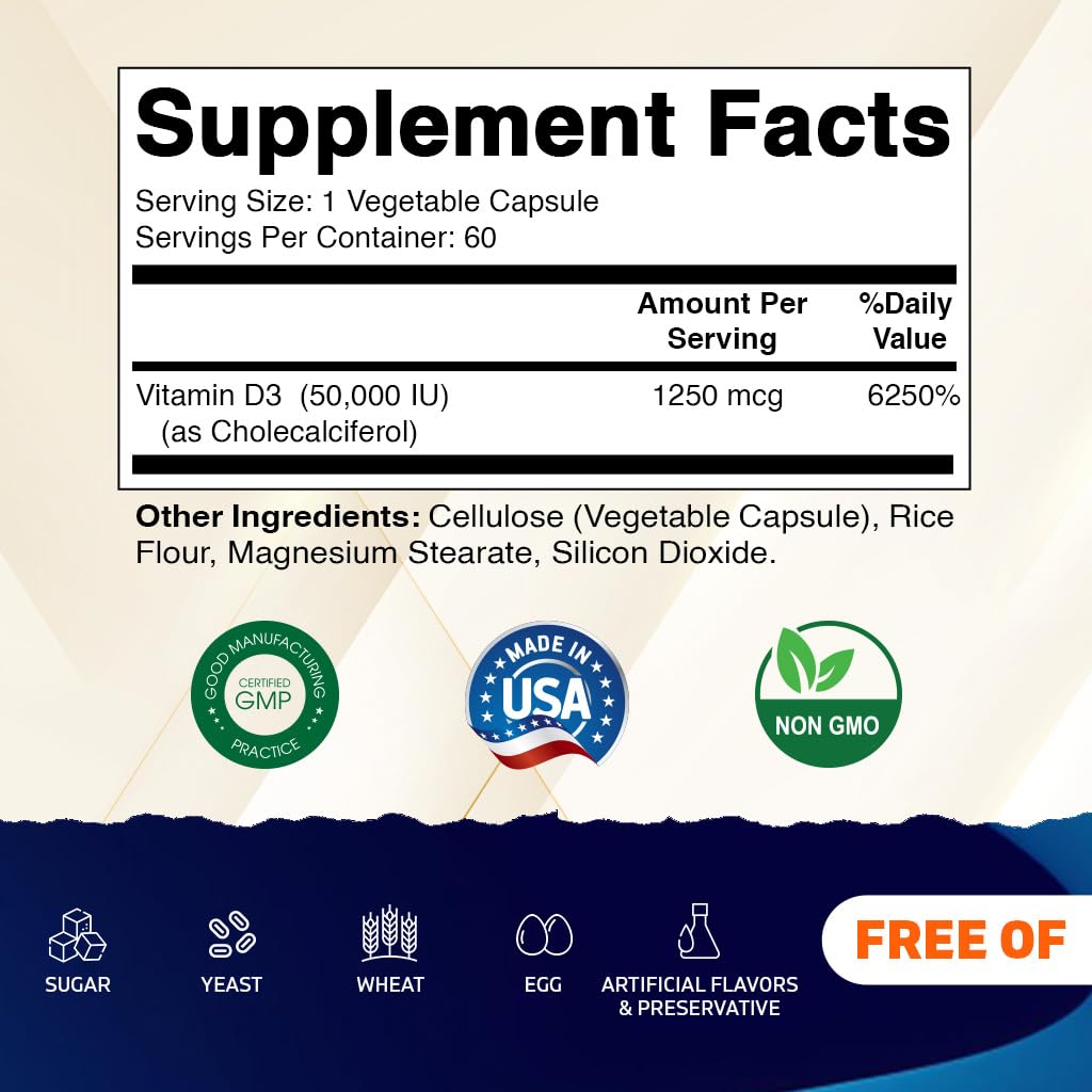 Vitamatic Vitamin D3 50,000 IU (as Cholecalciferol) Capsules, 180 Capsules