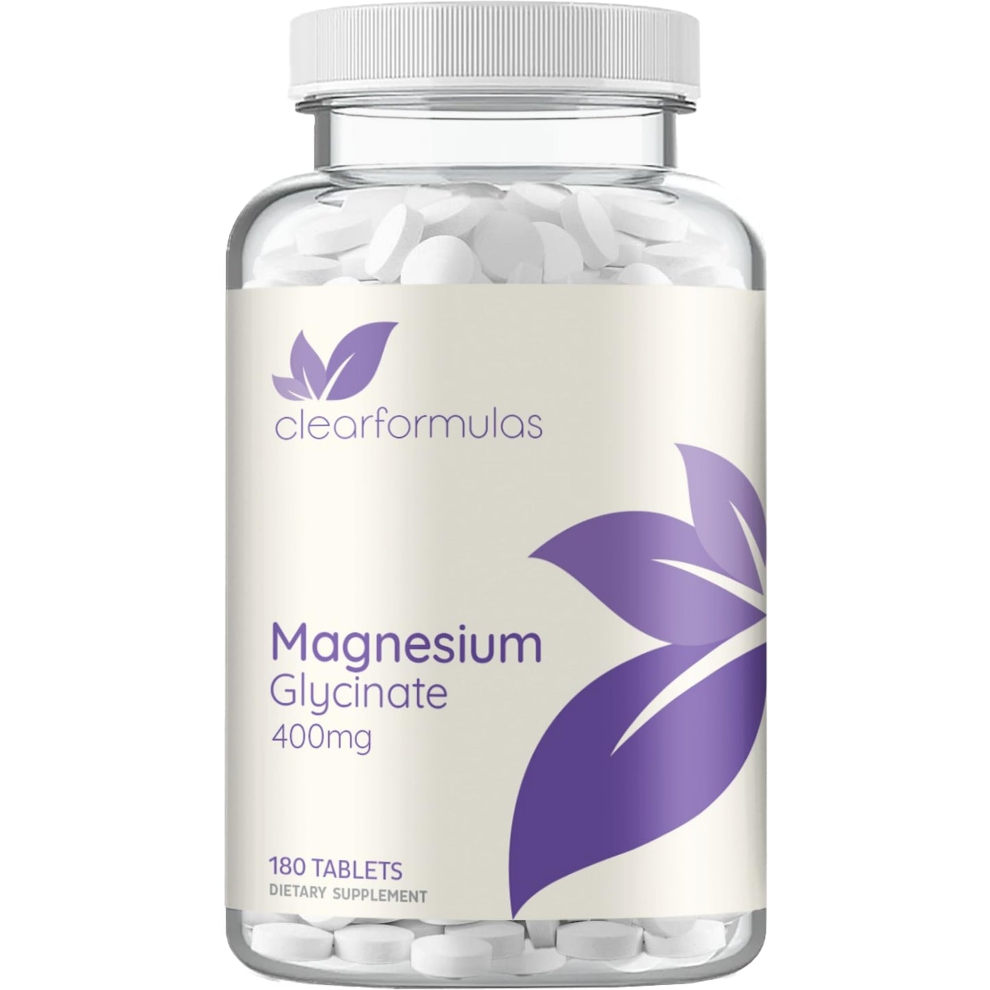 Clear Formulas Magnesium Glycinate 400mg Tablets, High Absorption, 180 Tablets