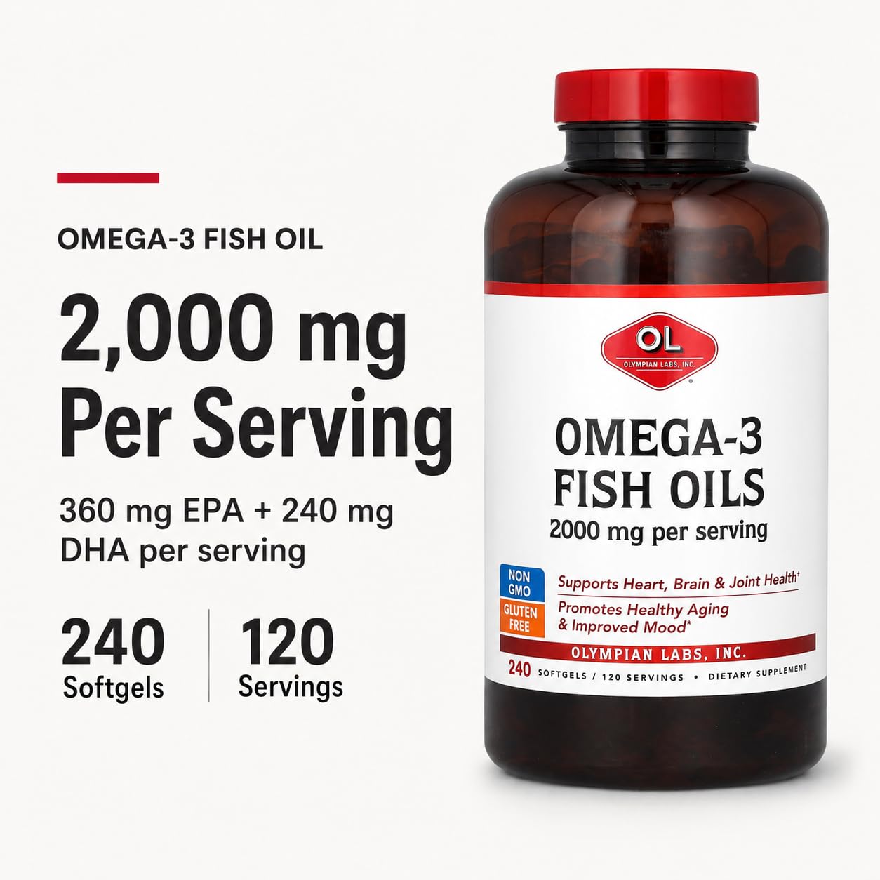 Olympian Labs Omega-3 Fish Oils Softgels, 240 Softgels