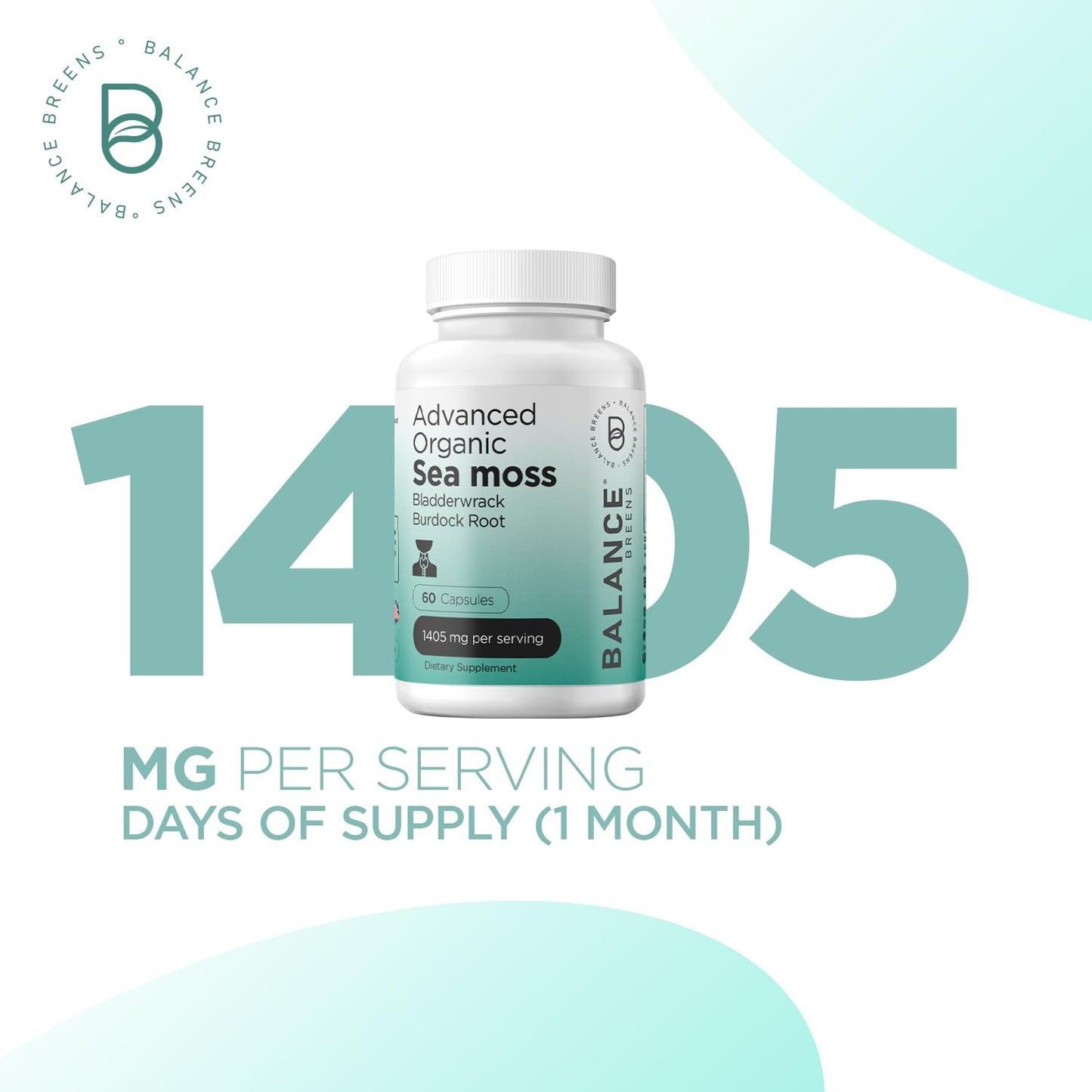 Balancebreens Organic Irish Sea Moss, Bladderwrack and Burdock Root Supplement 1405mg, 120 Veg Capsules