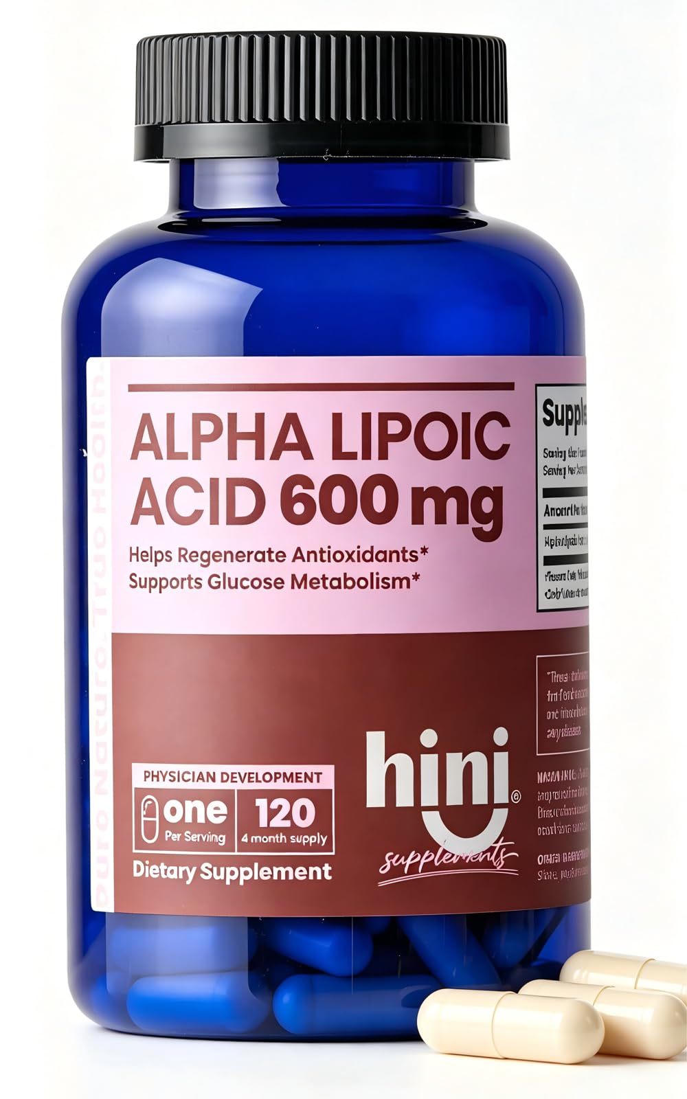 HINI Alpha Lipoic Acid 600 mg Capsules, 120 Count