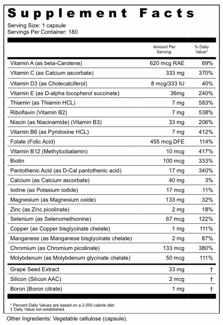 BIOACTIVE NUTRIENTS BioPlus Multivitamin Multimineral Capsules 180