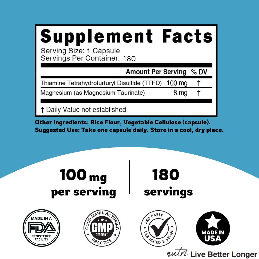 Nature's Fusions Nutri TTFD Thiamine B1 Supplement Capsule, 180 Count