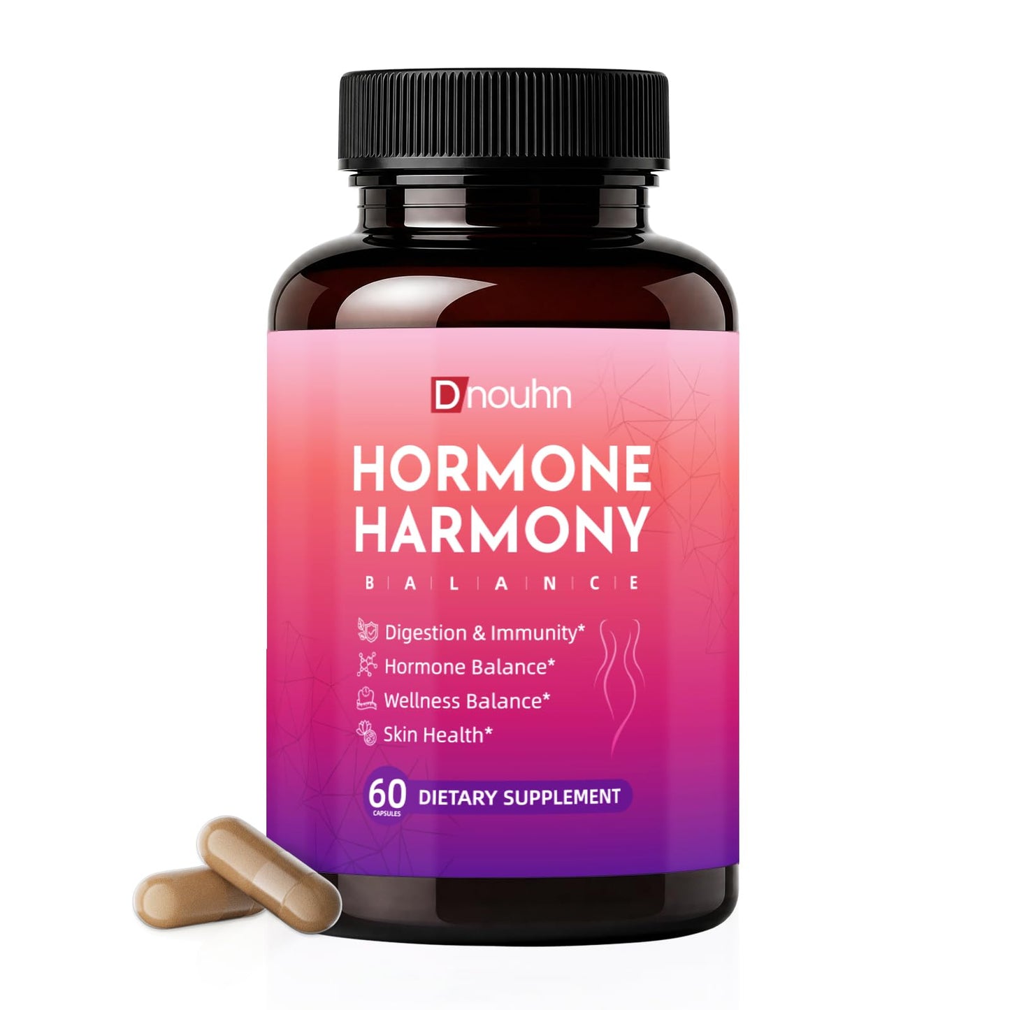 DNOUHN Hormone Harmony for Women – Natural Hormonal Balance Ashwagandha, Rhodiola, Support for Menopause Relief, Hot Flashes, Mood Swings Bloating Relief Capsules, 60 Count