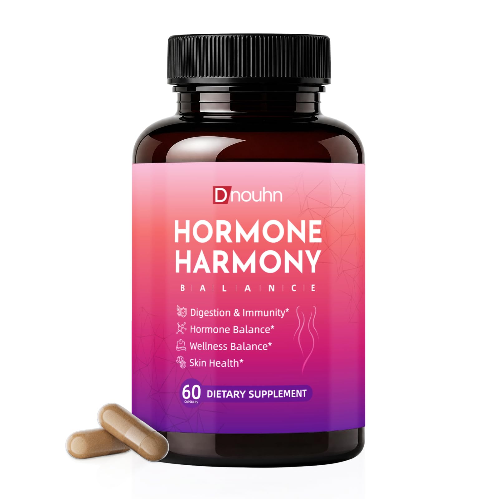 DNOUHN Hormone Harmony for Women – Natural Hormonal Balance Ashwagandha, Rhodiola, Support for Menopause Relief, Hot Flashes, Mood Swings Bloating Relief Capsules, 60 Count