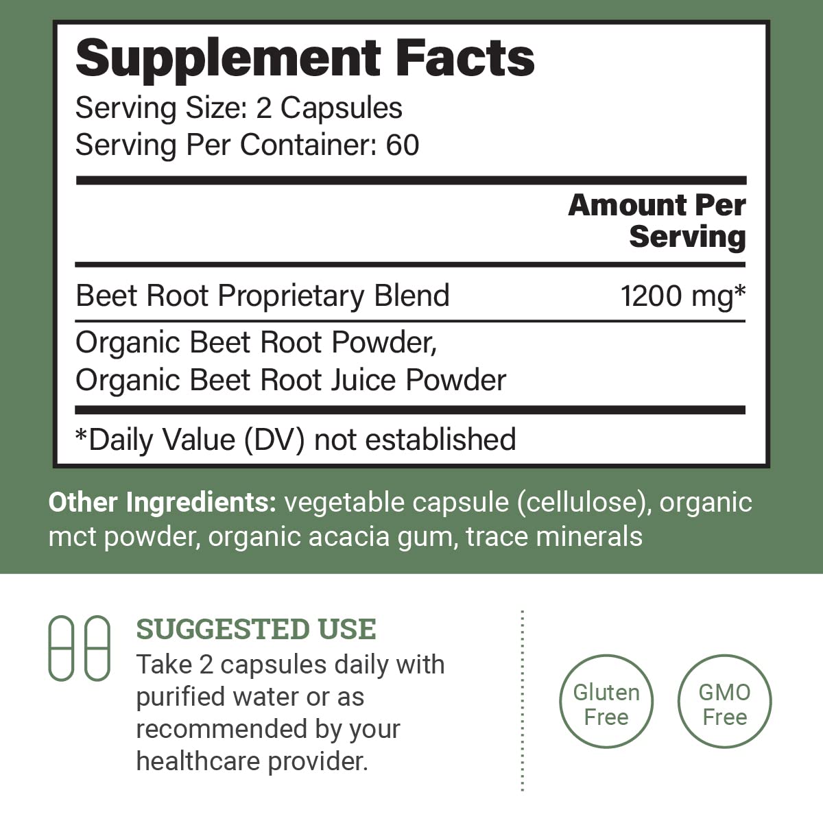 Earth Harmony Naturals Magnesium Glycinate 500 mg & Beet Root Powder Capsules, 120 Capsules Each, 2-Pack