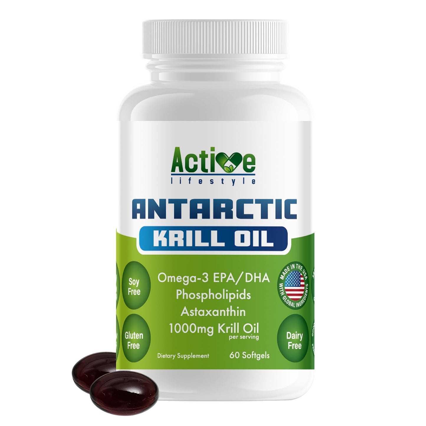 Active Lifestyle Antarctic Krill Oil Supplement Softgels 60