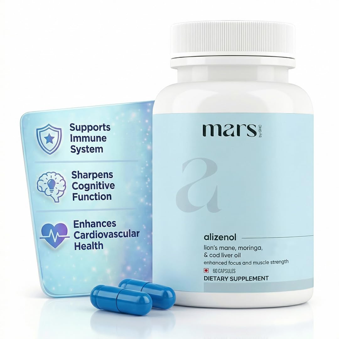 Mars by GHC Alizenol Capsules with Moringa, Lion's Mane & Tongkat Ali, Daily Wellness Supplement for Energy, Vitality Support, 60 Capsules