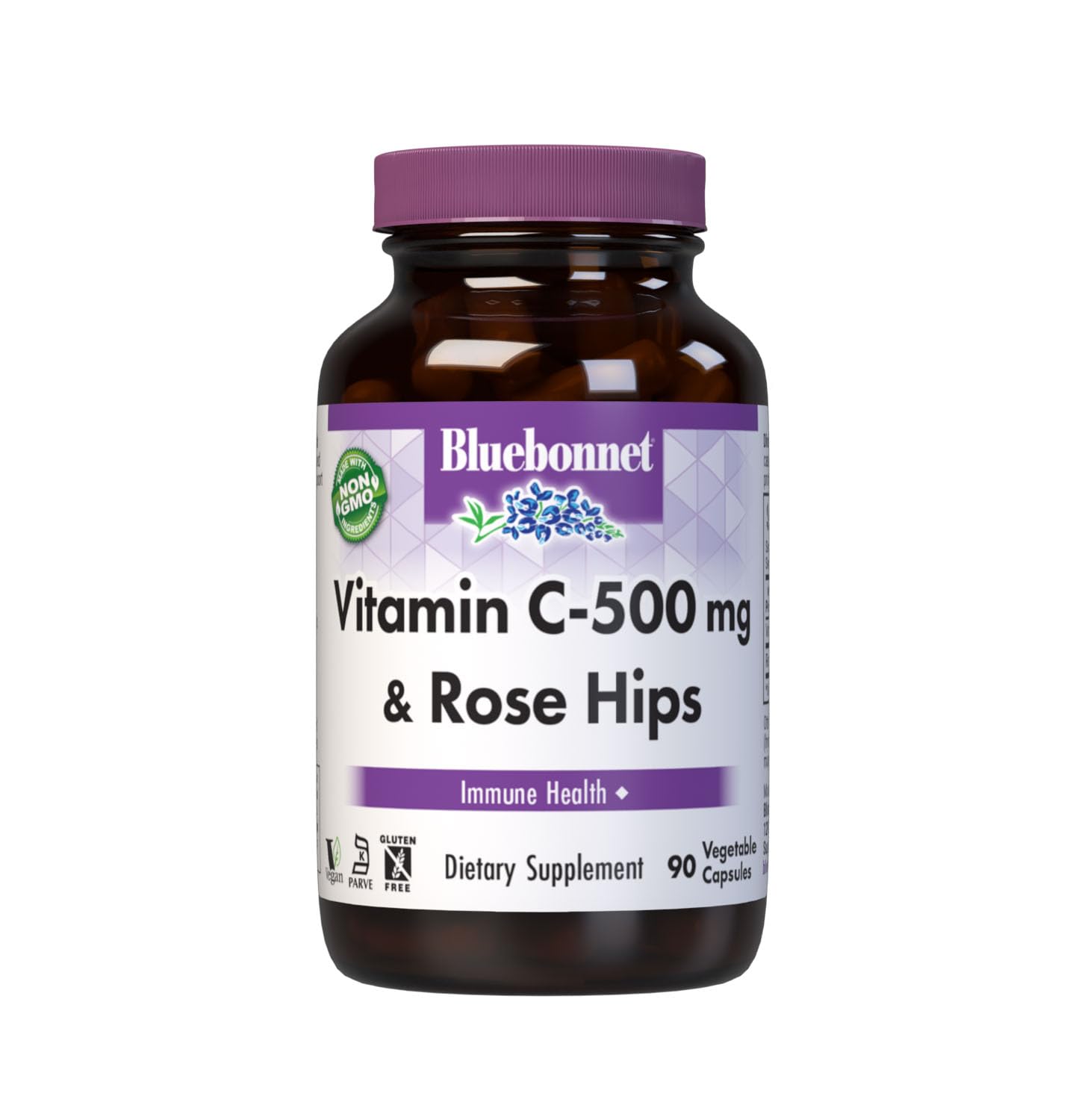 BlueBonnet Vitamin C-500 mg Plus Rose Hips Capsules, 90 Count