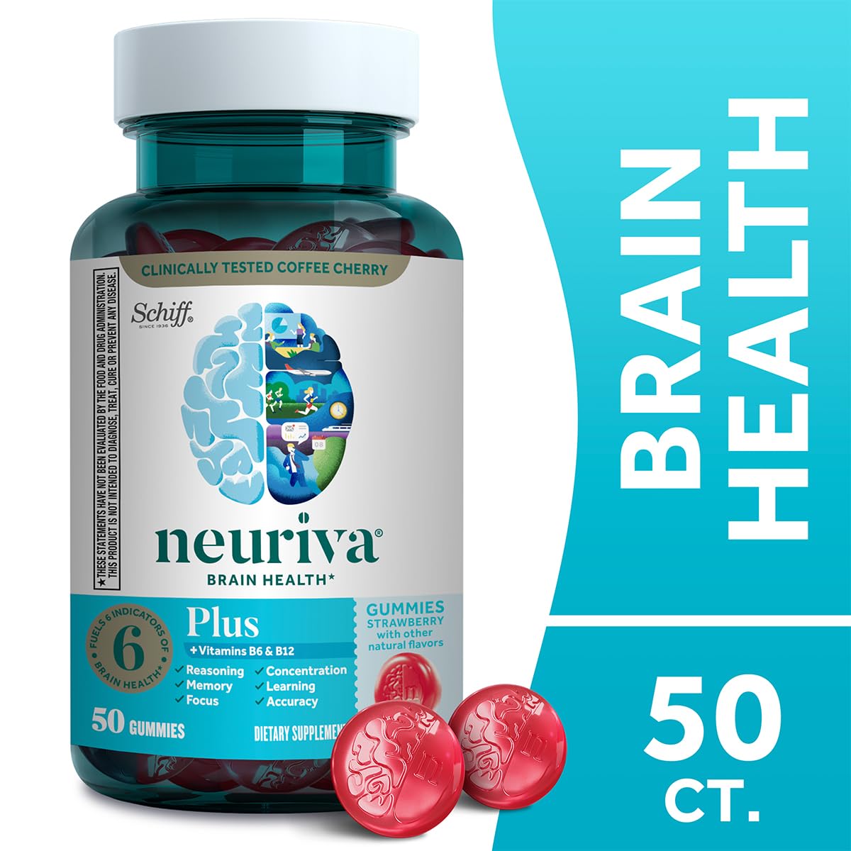 NEURIVA Plus Decaff Nootropic Brain Supplement Gummies, 100