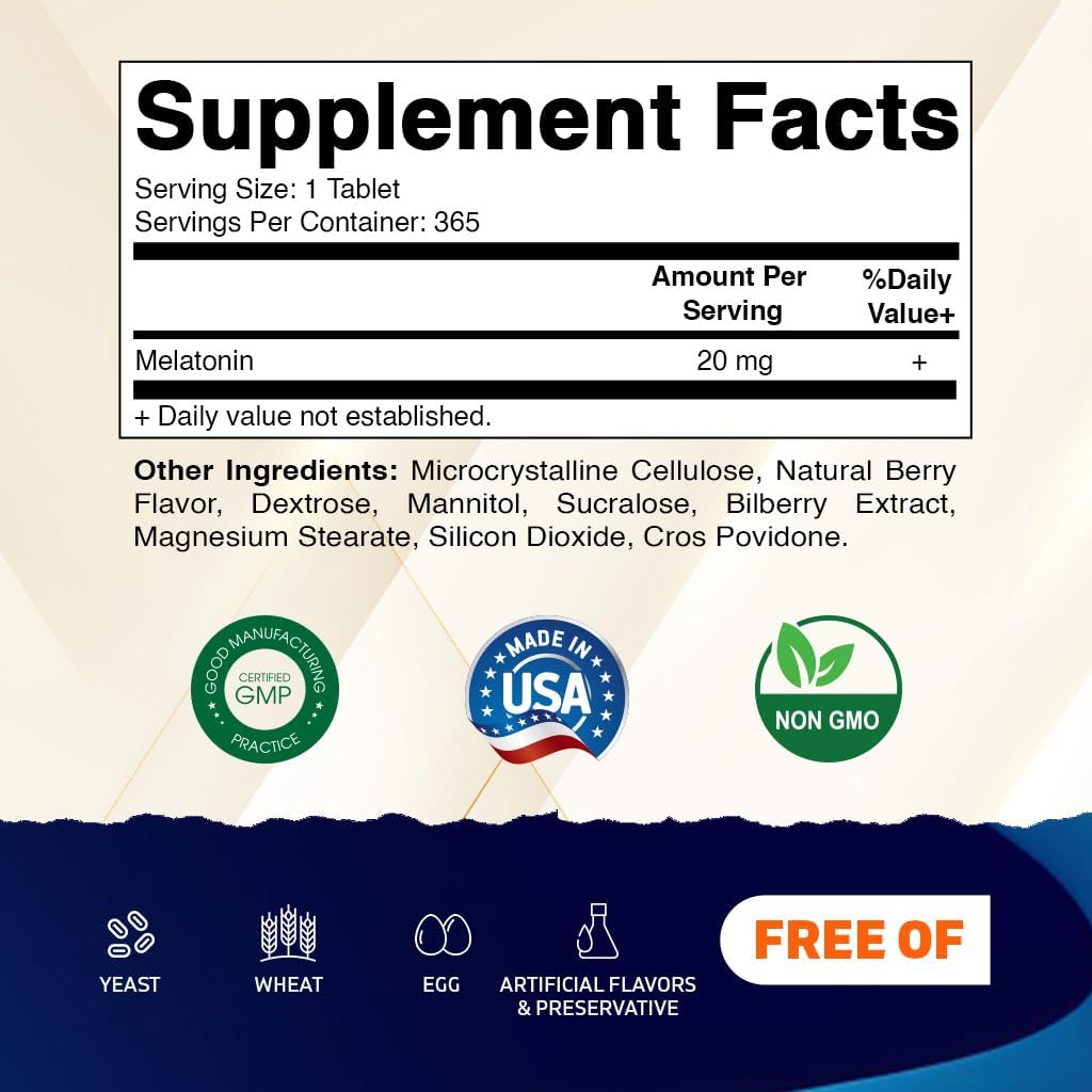 Vitamatic Melatonin 20 mg Tablets, 365 Tablets