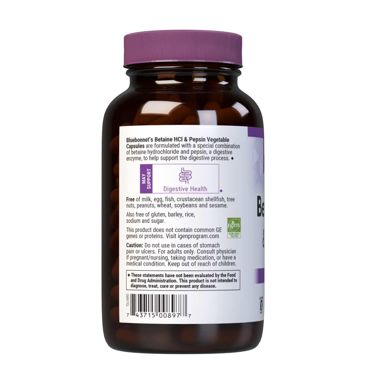 BlueBonnet Betaine HCI Plus Pepsin Vegetarian Capsules, 180 Capsules