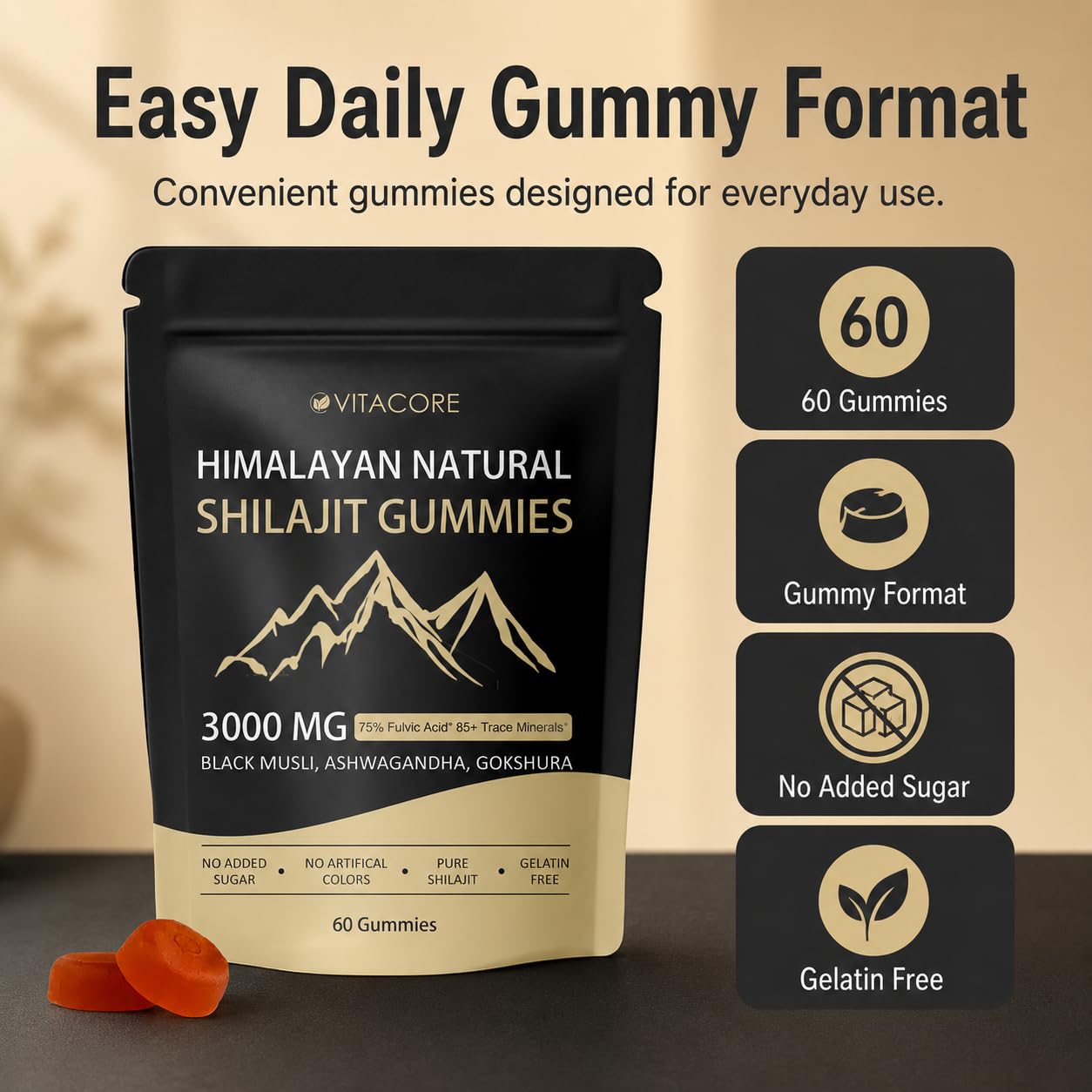 Velvra Cleanse Vitacore Himalayan Shilajit Gummies with Fulvic Acid, 60 Count
