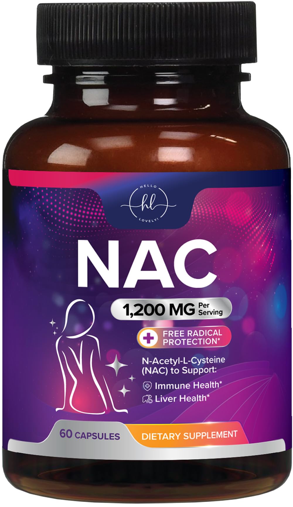 Hello Lovely! NAC Supplement 1200mg N-Acetyl-L-Cysteine Capsules, 60 Count