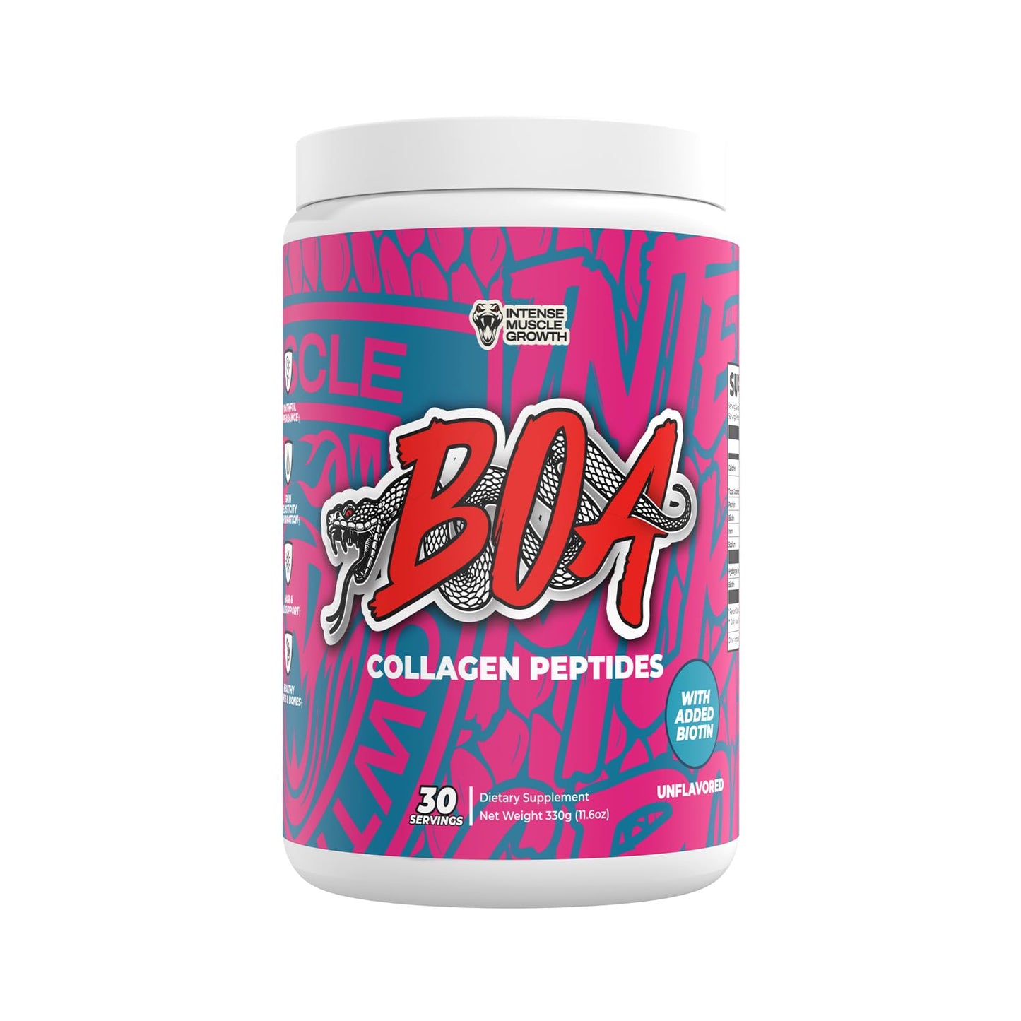 BOA Collagen (Powder) with Biotin and Iron - All Natural Hydrolyzed Protein Collagen - Supports Hair, Skin and Nails - Unflavored - 11.6 Ounce - 30 Servings