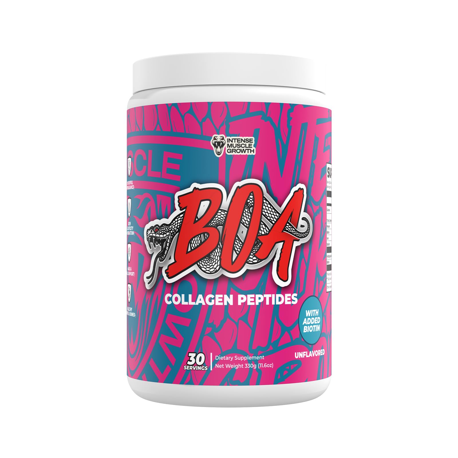 BOA Collagen Powder 11.6 oz All Natural Hydrolyzed Protein with Biotin and Iron