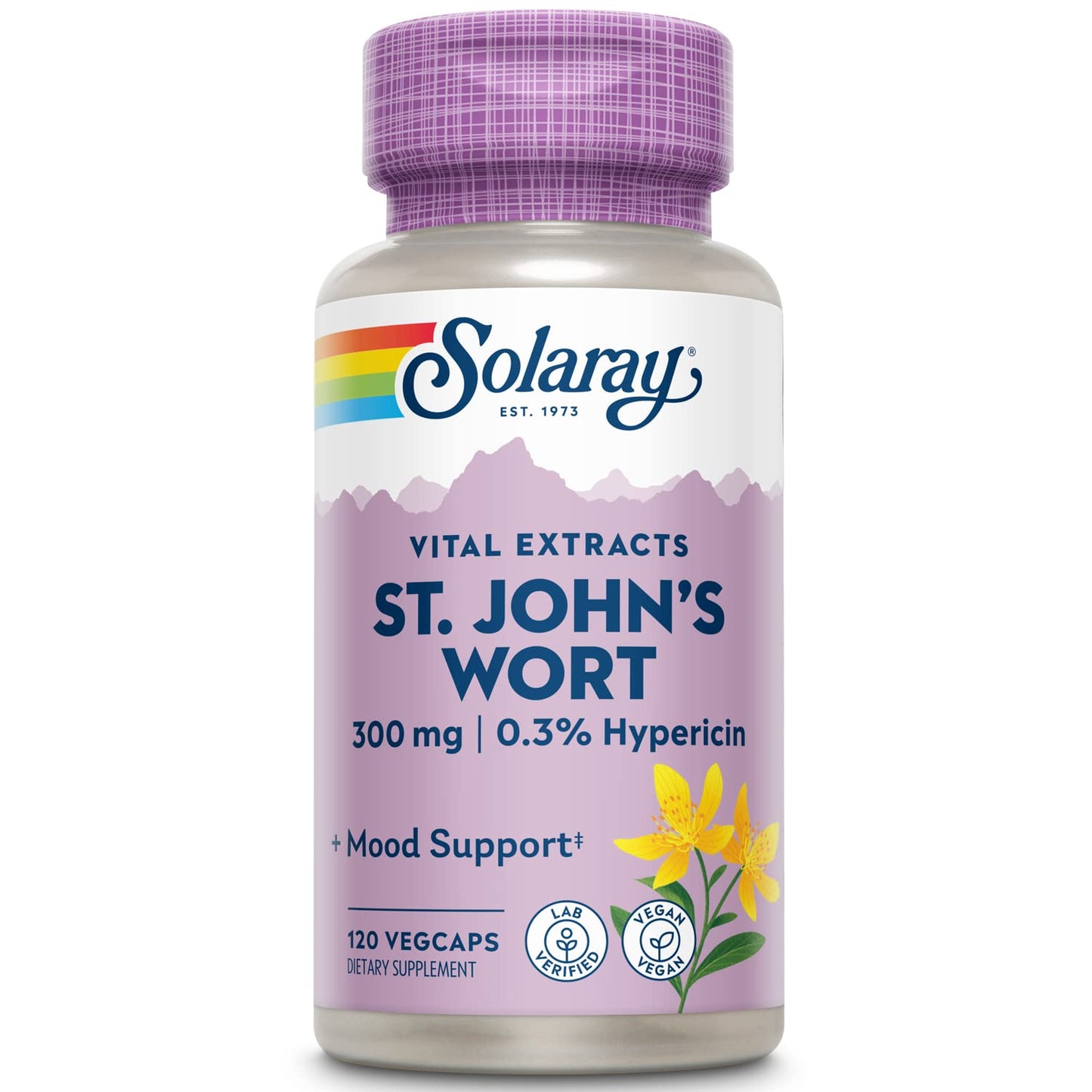 Solaray St John's Wort Aerial Extract 300 mg, 0.3% Hypericin Mood & Brain Health Support, Vegan & Lab Verified for Quality, 120 Capsules