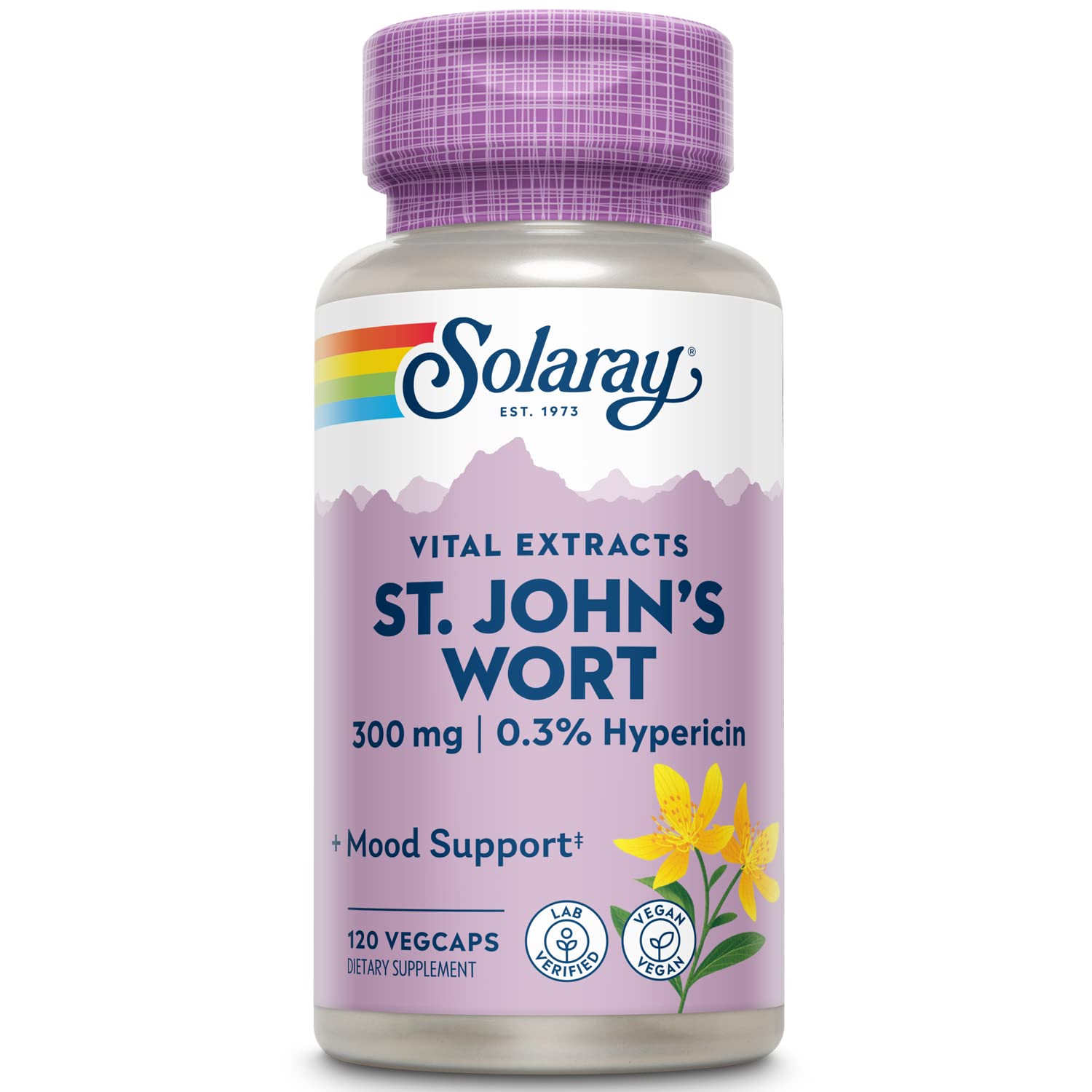 Solaray St John's Wort Aerial Extract 300 mg, 0.3% Hypericin Mood & Brain Health Support, Vegan & Lab Verified for Quality, 120 Capsules