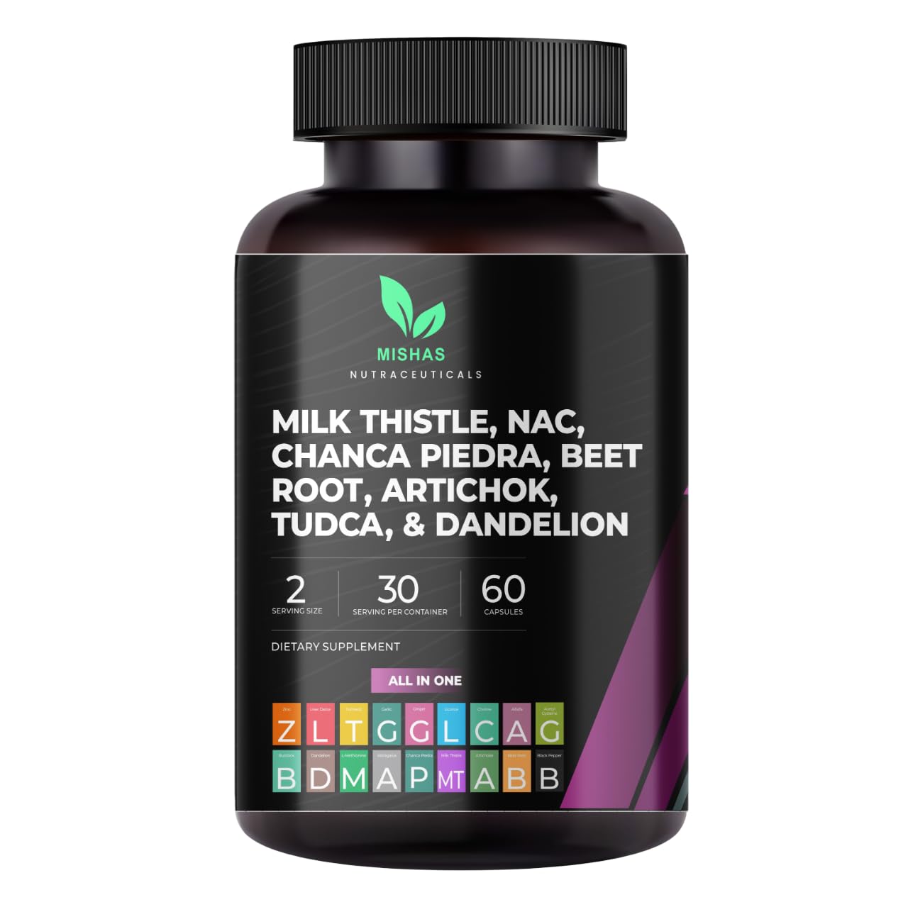 Mishas Milk Thistle Dandelion Root, NAC and TUDCA Supplement Capsules 60