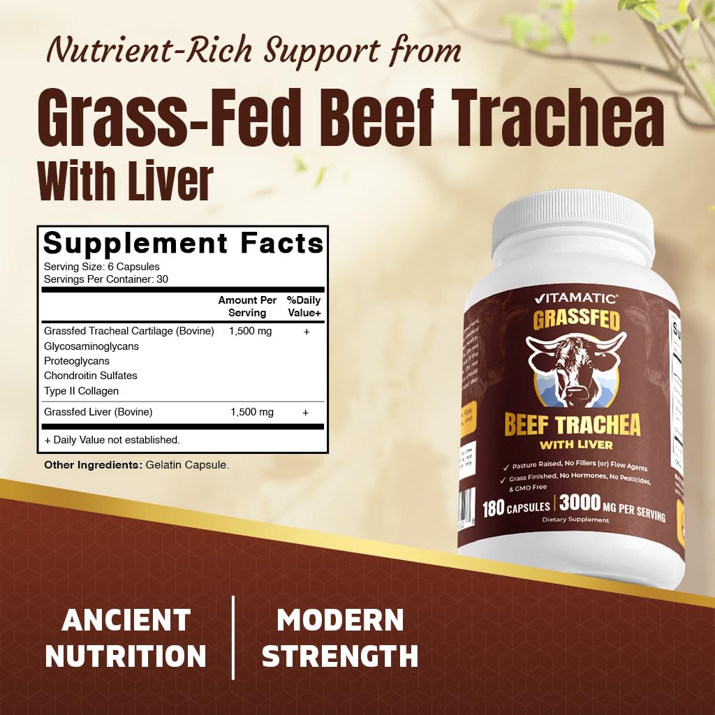Vitamatic Grass-Fed Beef Trachea with Liver 180 Capsules