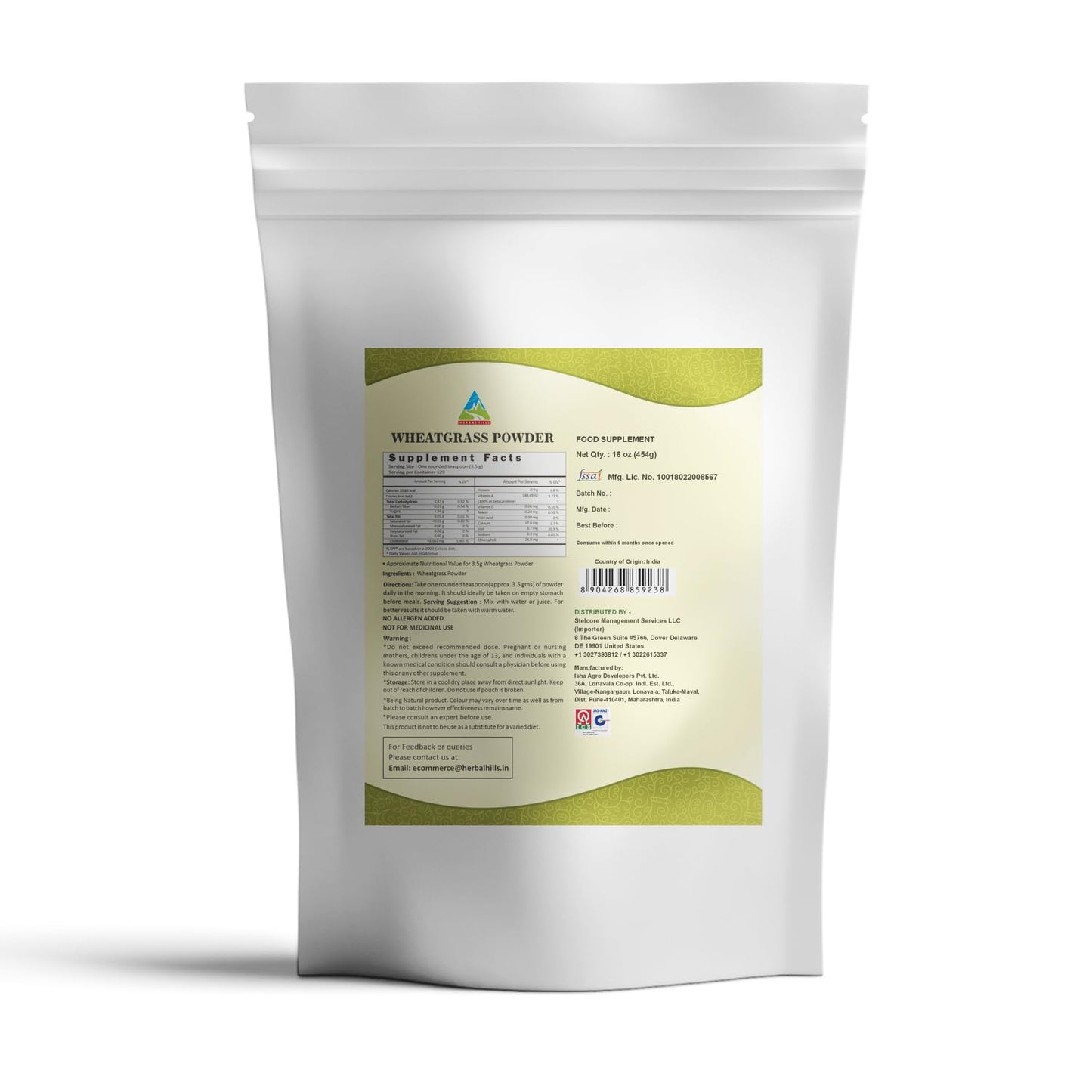 HERBAL HILLS Wheatgrass Powder 16 oz