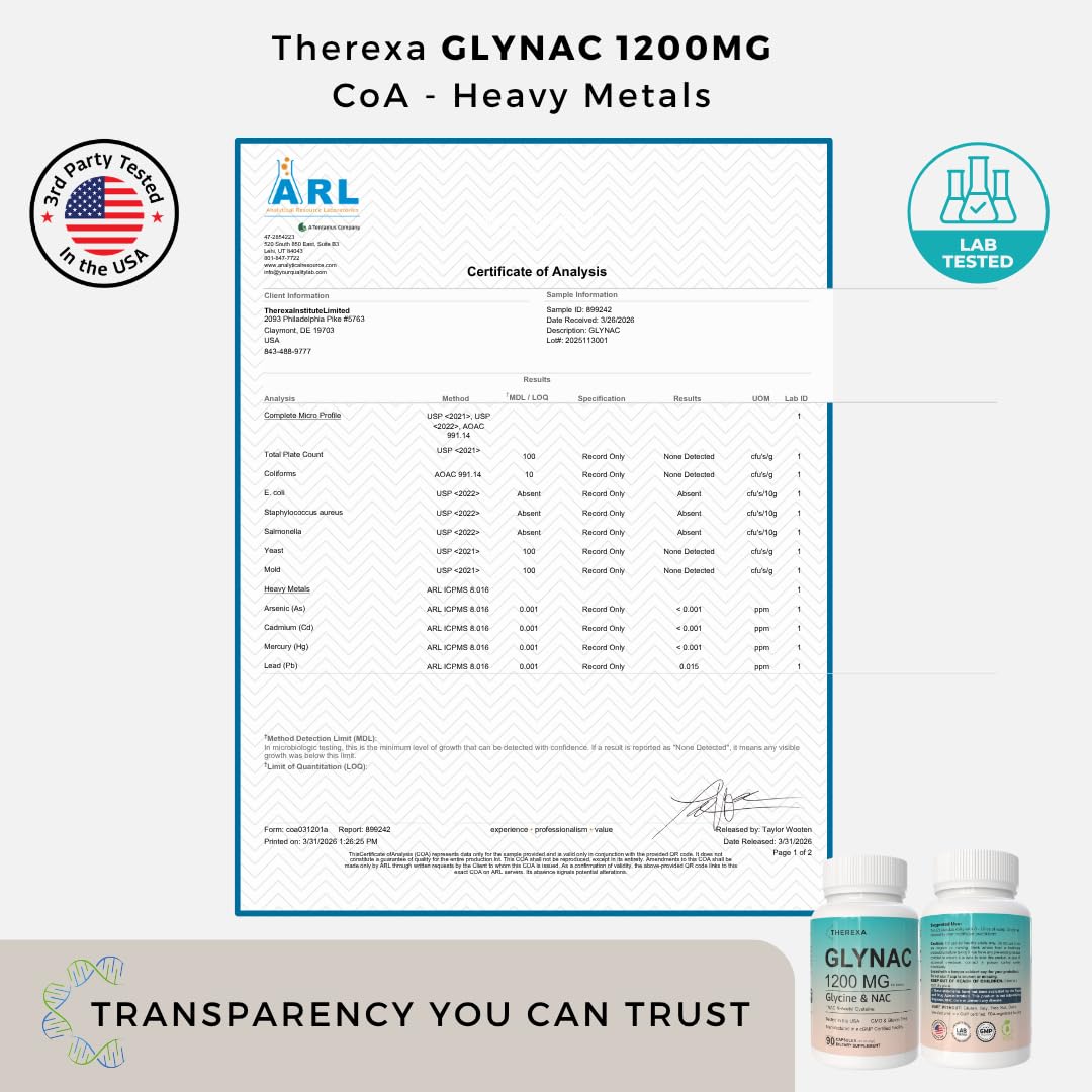 THEREXA GLYNAC Glycine & NAC Supplement Capsules, 90 Count