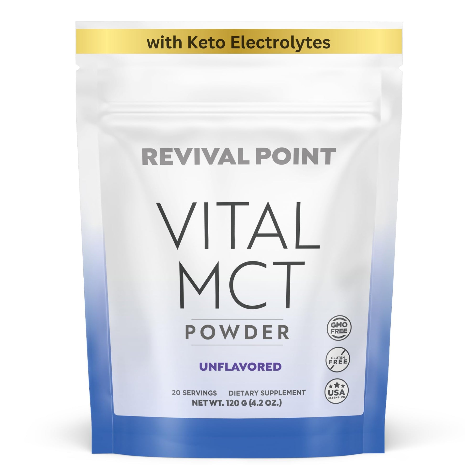 Revival Point Premium Unflavored MCT Oil Powder with Keto Electrolytes, 20 Servings