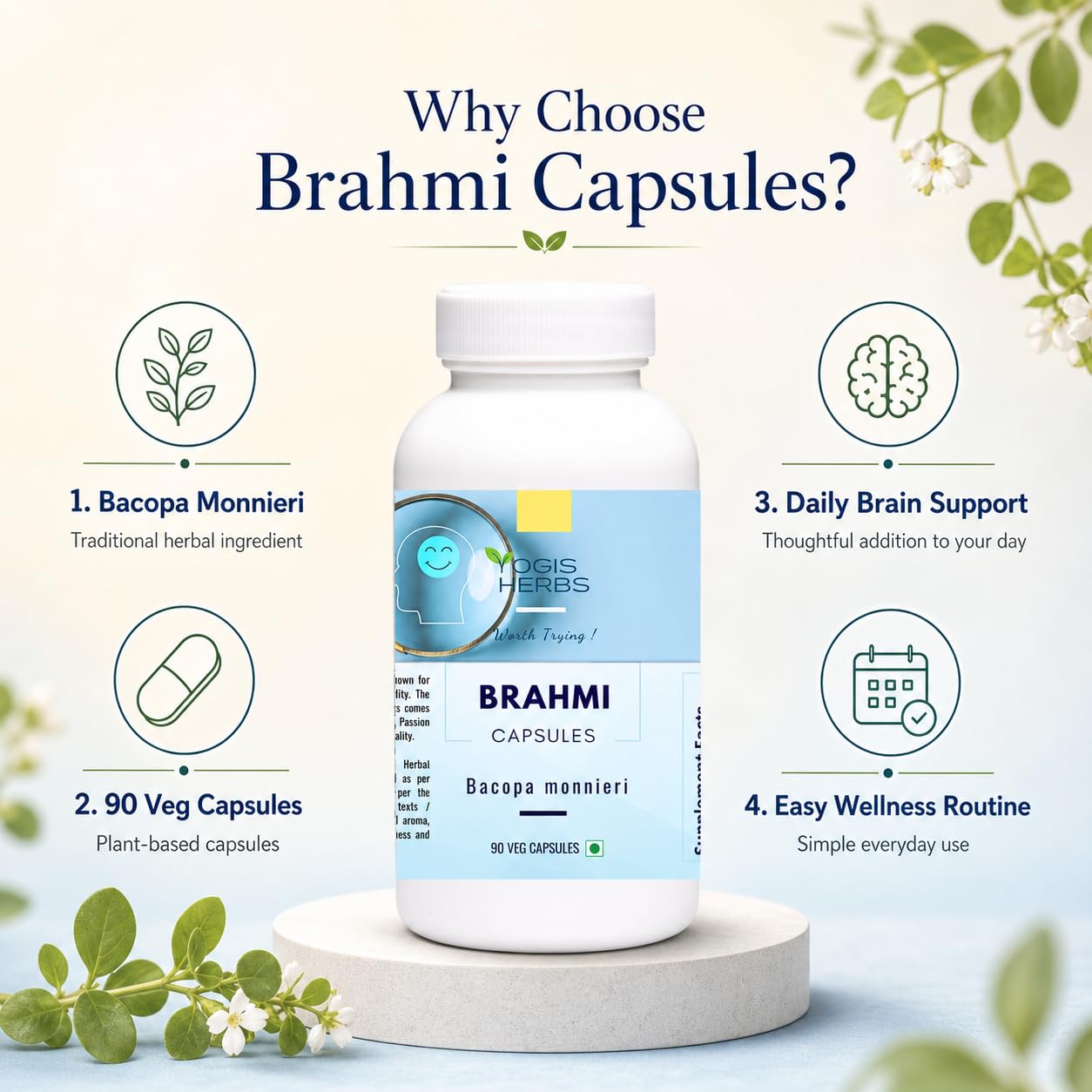 YOGIS HERBS Brahmi (Bacopa Monnieri) 90 Capsules