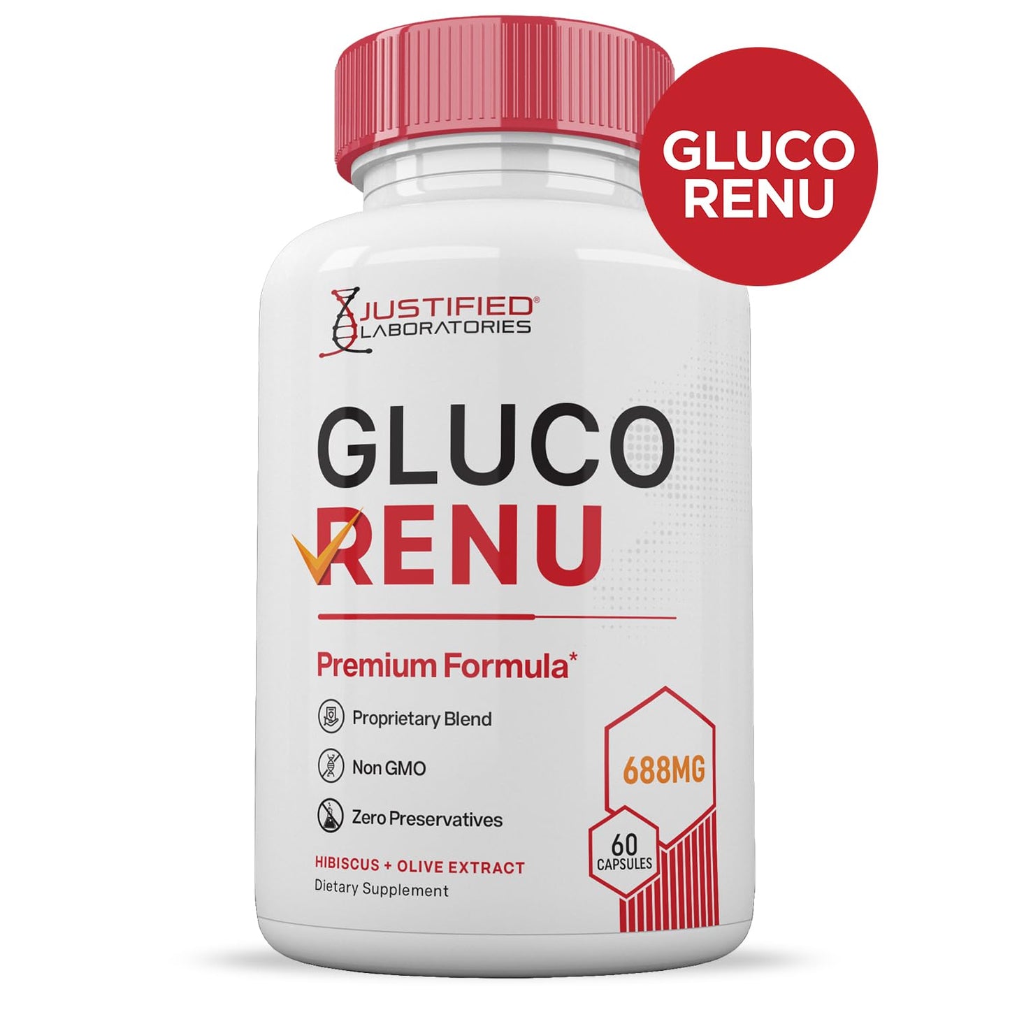 Justified Laboratories Gluco Renu 688MG Glyco Support Capsules, 600 Capsules