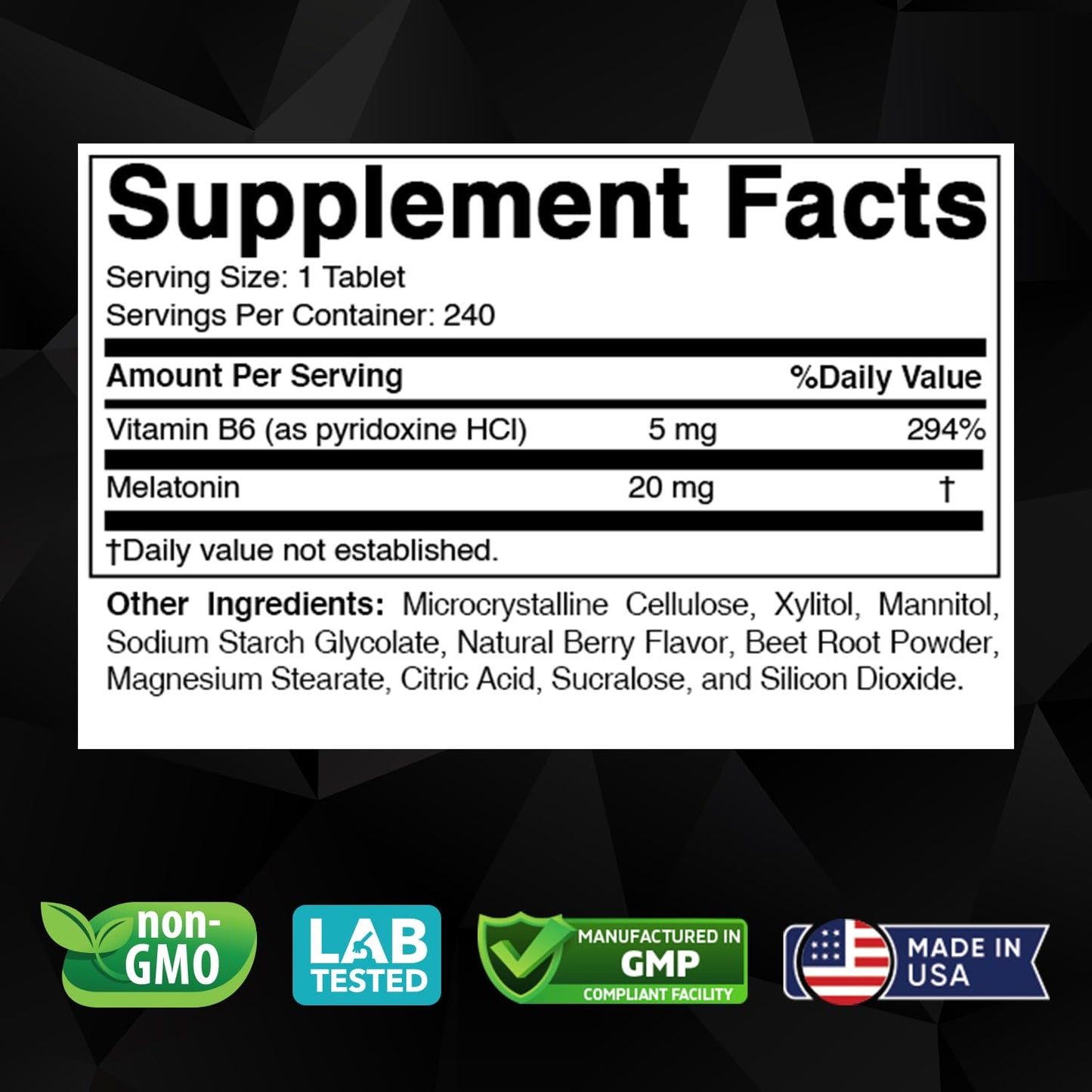 Vitabod Melatonin 20 mg with Vitamin B6 720 Tablets