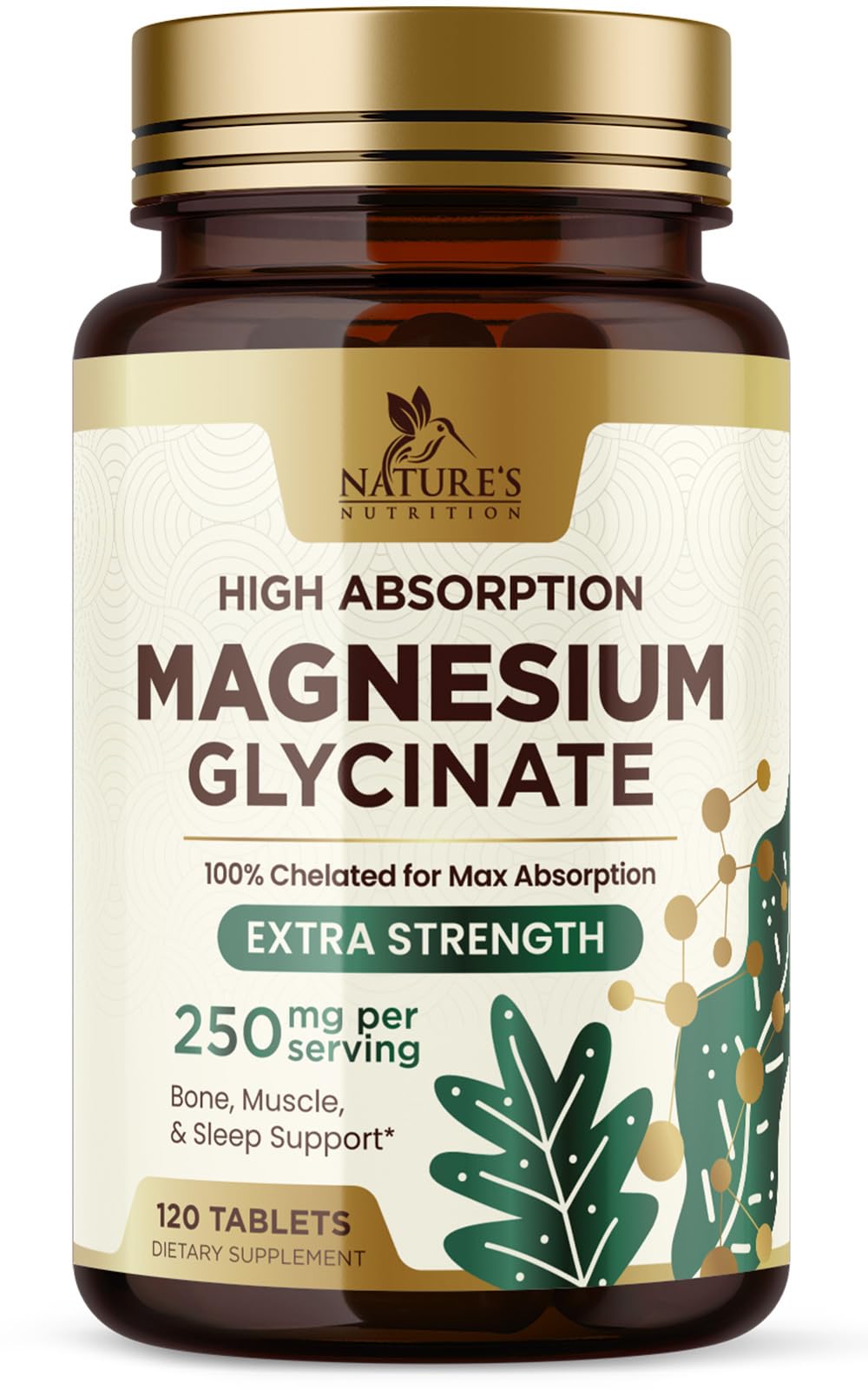 Nature's Nutrition Magnesium Glycinate 250mg Tablet, 120 Count