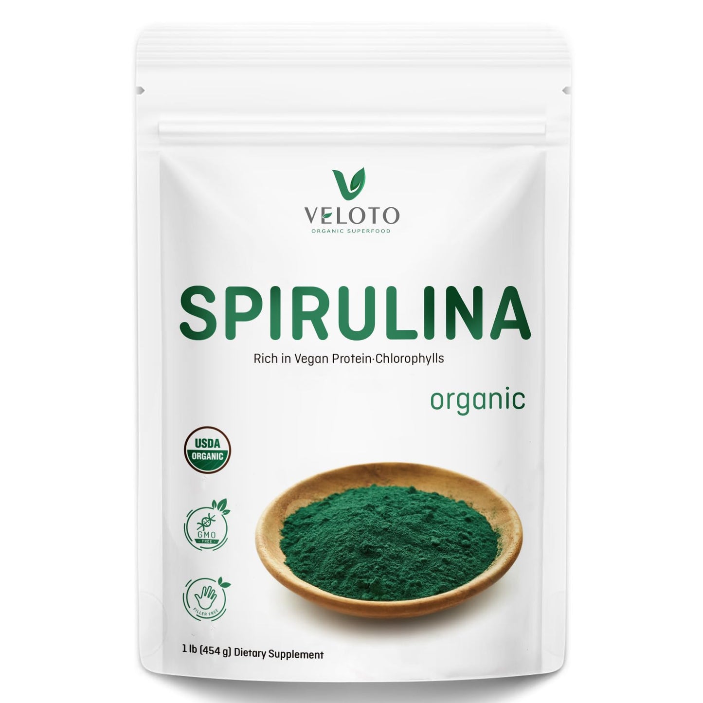 VELOTO Organic Spirulina Powder, 16 oz