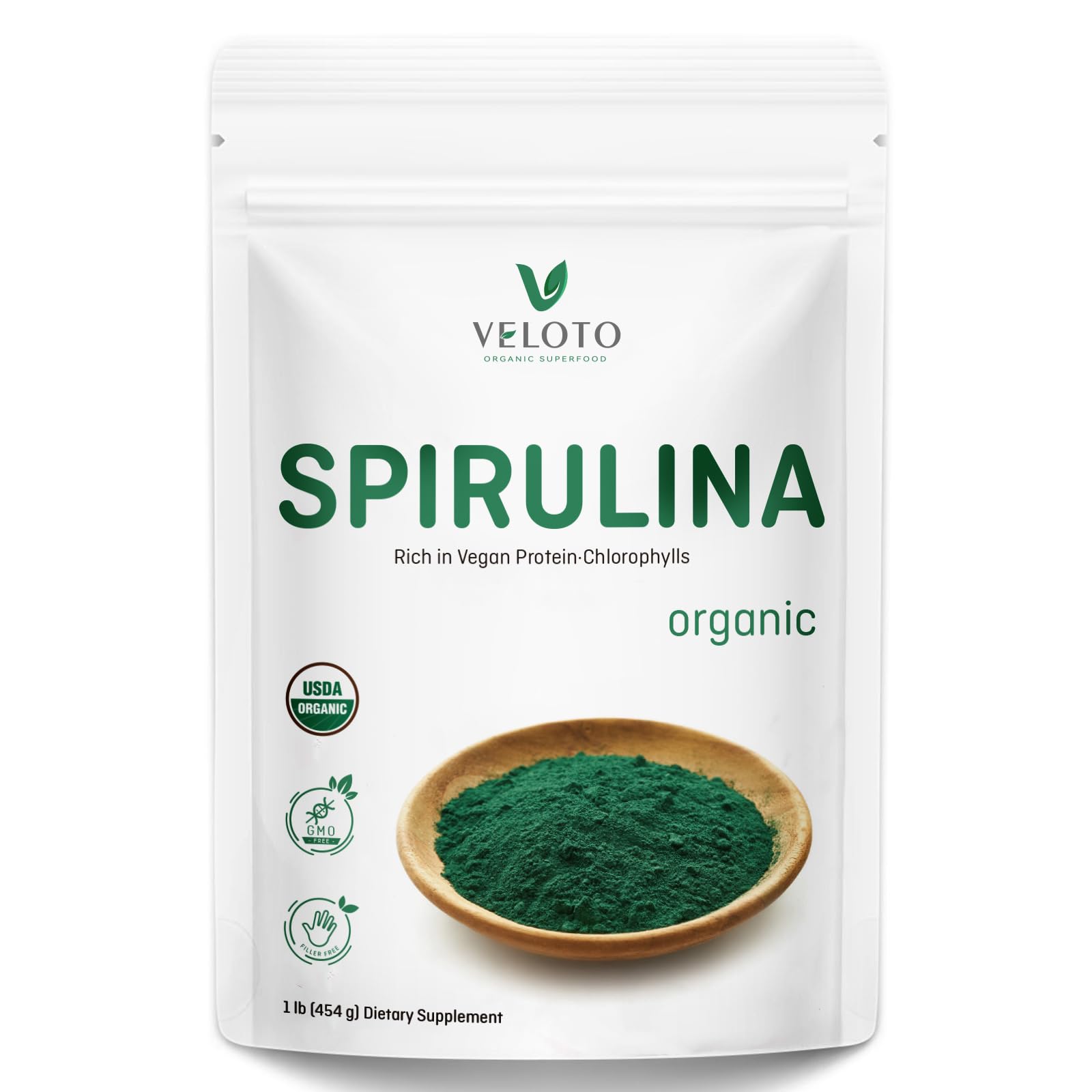 VELOTO Organic Spirulina Powder, 16 oz