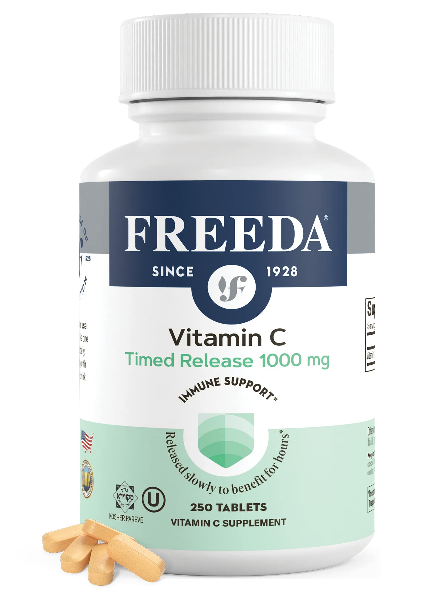 FREEDA Vitamin C Timed Release 1000mg Slow-Release High-Absorption Tablets, 250 Tablets