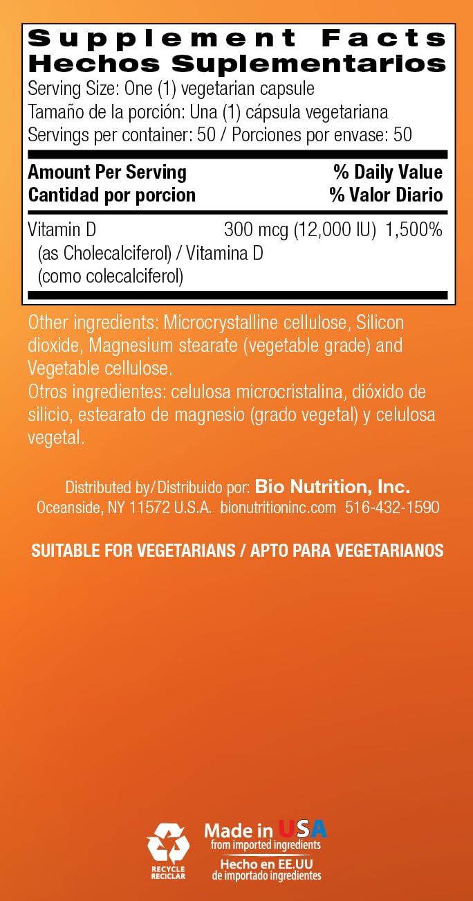 Bio Nutrition Vitamin D3 12,000 IU Vegi-Caps Capsule 50 Count