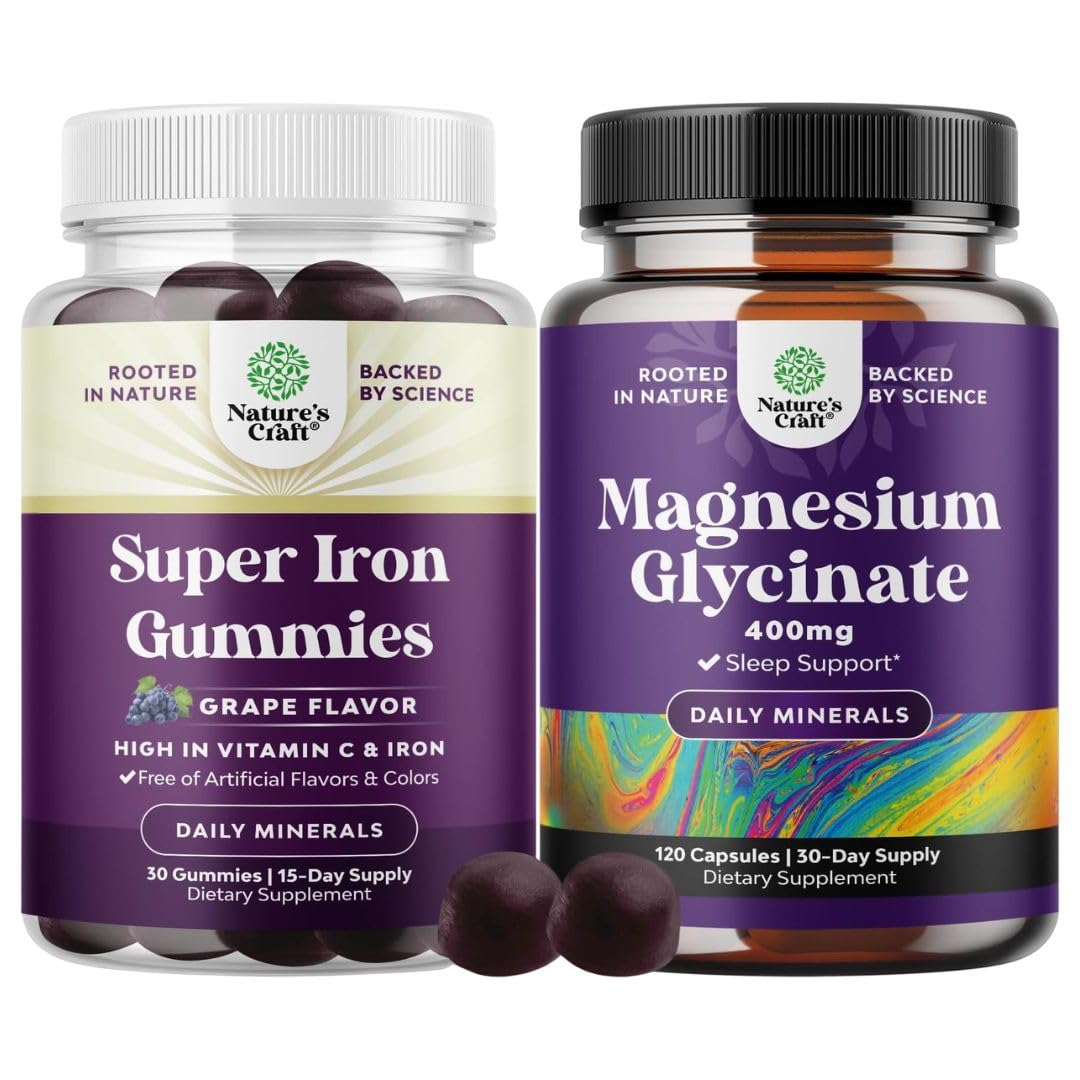 Natures Craft Extra Strength Iron Supplement Gummies with Vitamin C & B Complex, 2-Pack