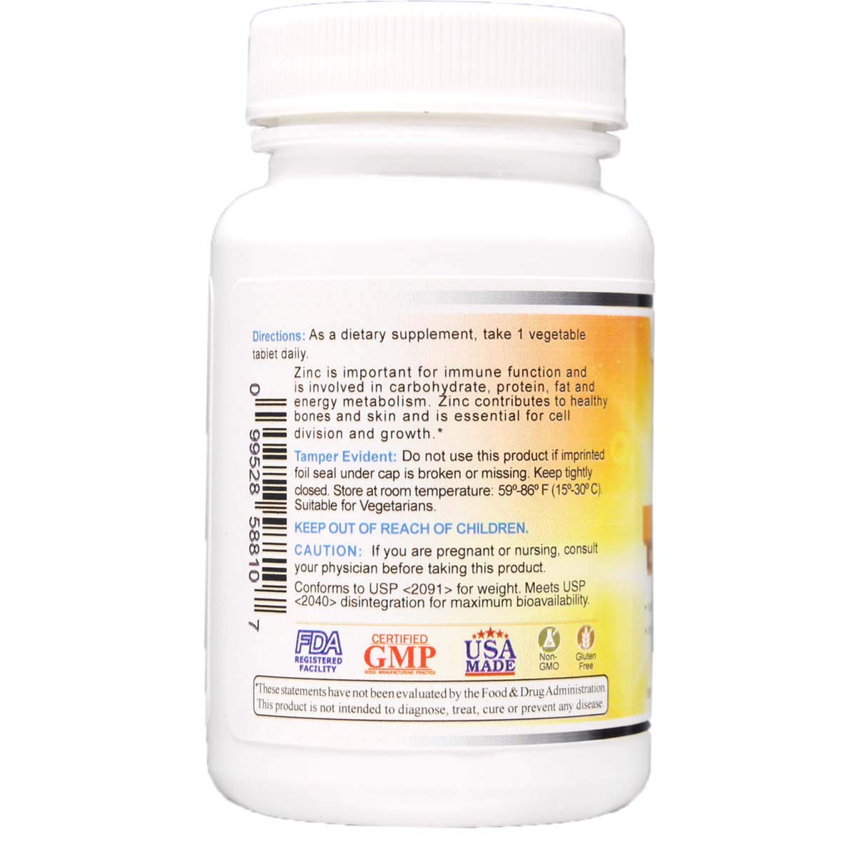 Wonder Laboratories Chelated Zinc Gluconate 50 mg Tablets, 100 Count