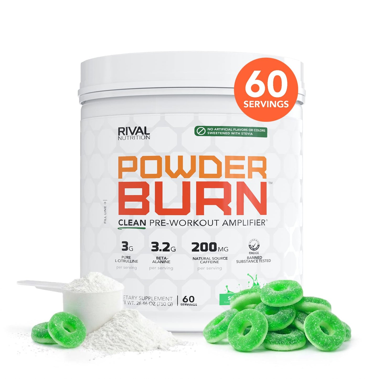 RIVAL NUTRITION Burn Pre-Workout Energy Powder Sour Candy, 60 Servings