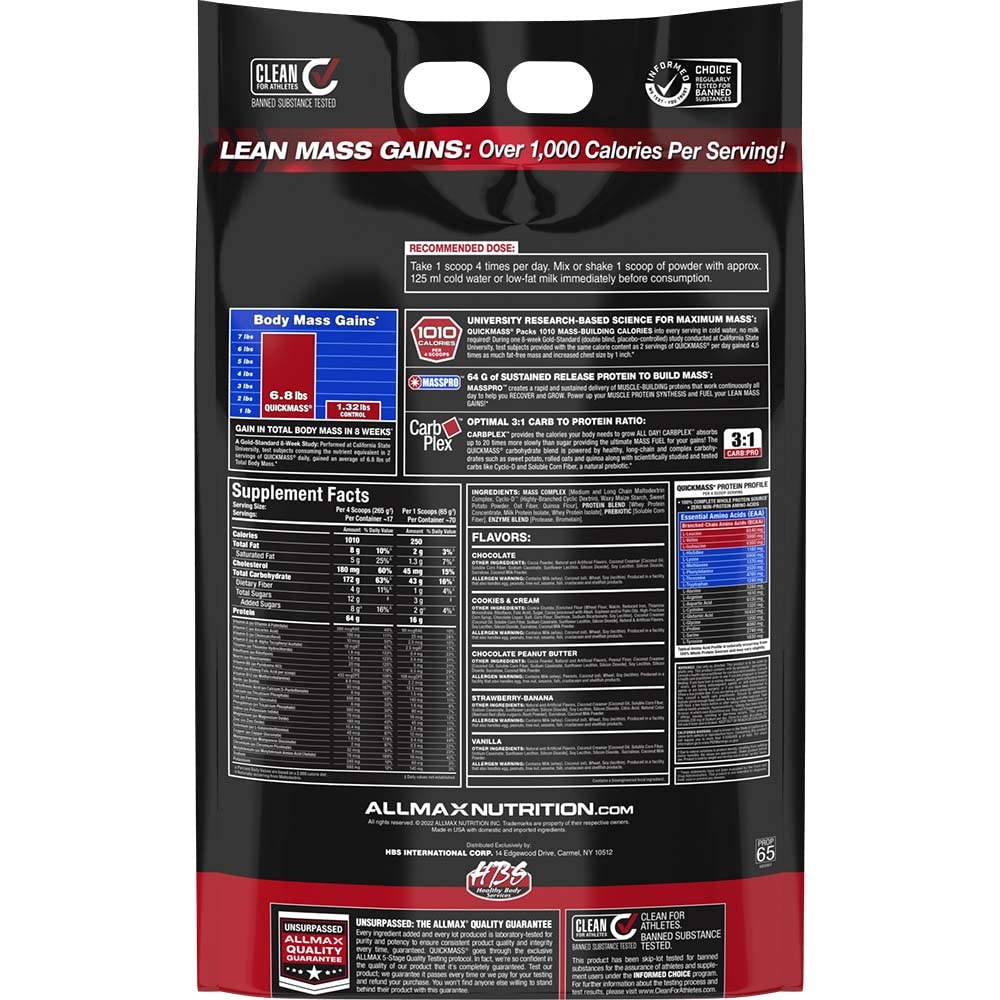 ALLMAX QUICKMASS Mass Gainer Powder Cookies & Cream, 160 Servings