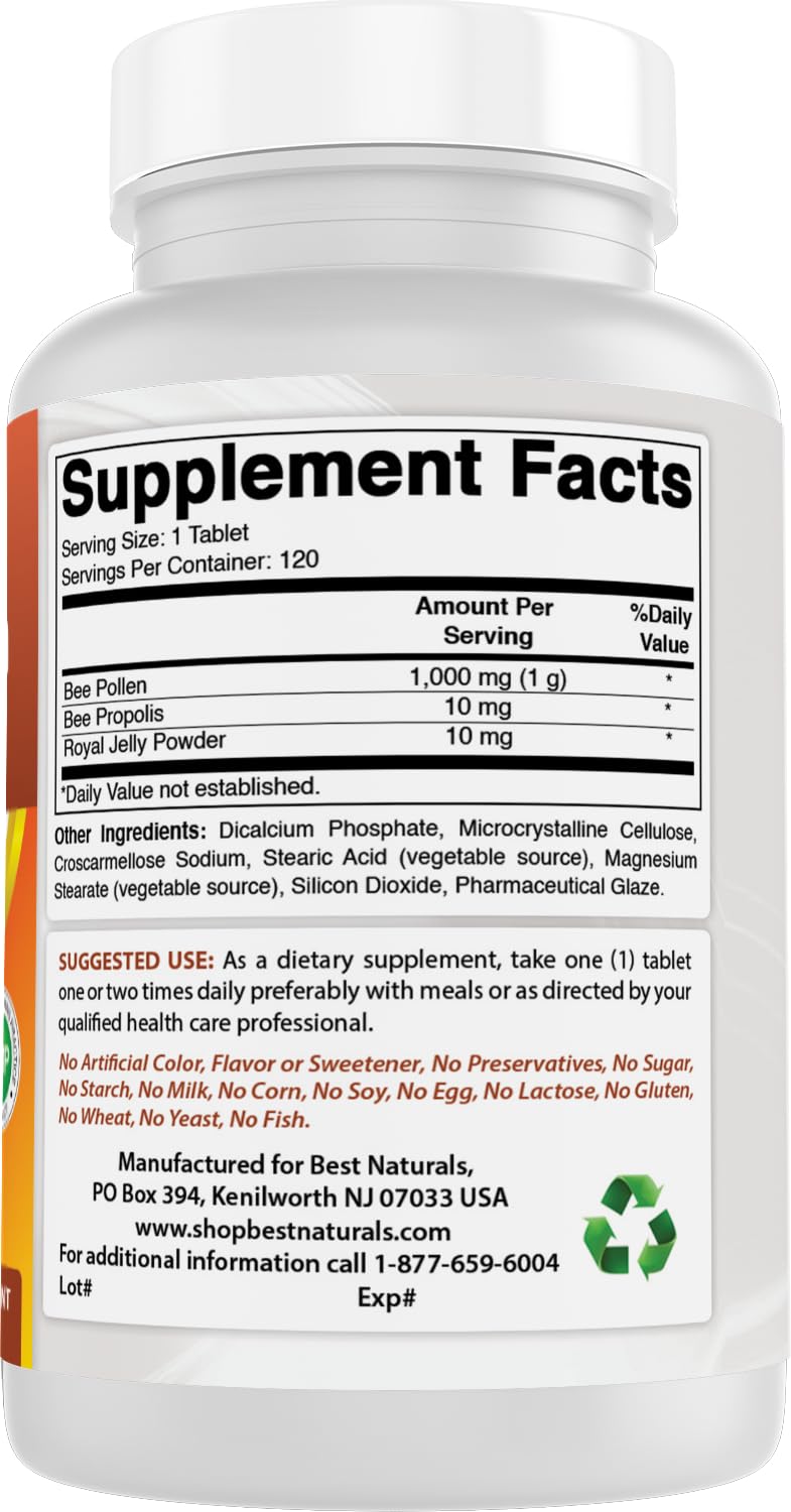 Best Naturals Bee Pollen Complex 1000 mg Tablet, 120 Tablets