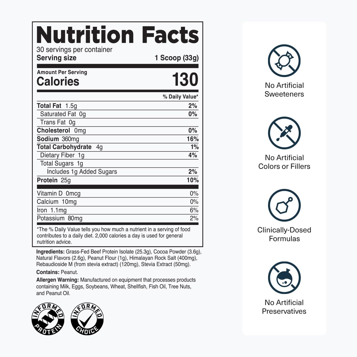 Transparent Labs Grass-Fed Beef Isolate Protein Powder, 30 Servings