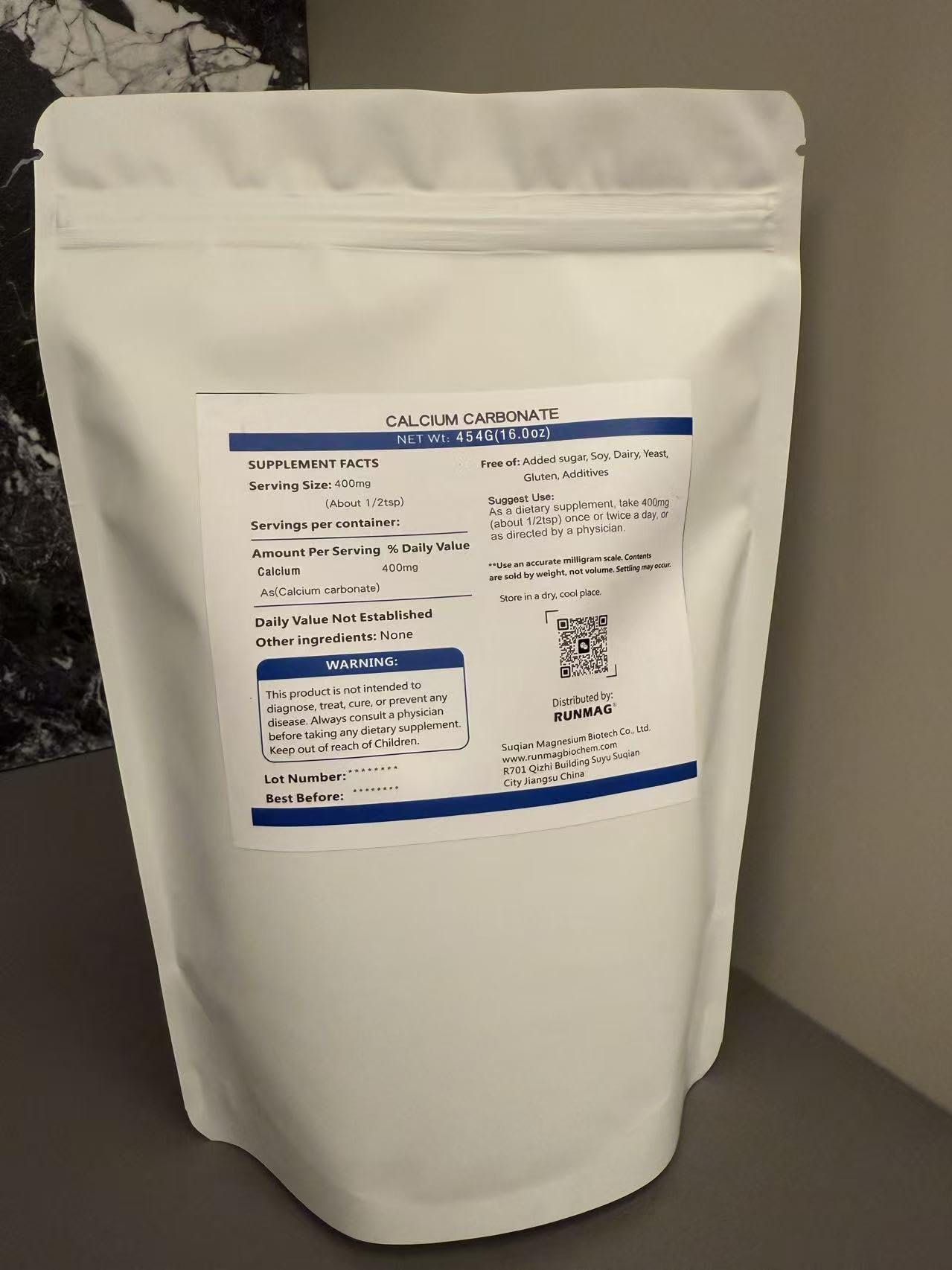 RUNMAG Calcium Carbonate Ultra Fine 400 Mesh Powder USP Food Grade 16.01