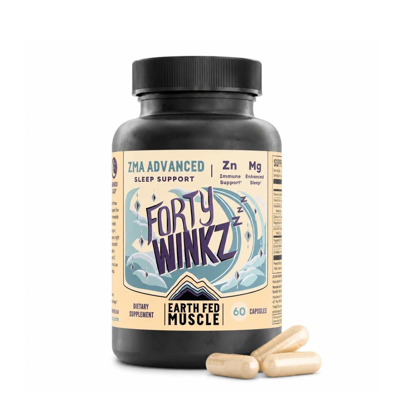 Earth Fed Muscle Forty Winkz ZMA Sleep Support for Men and Women, 60 Capsules